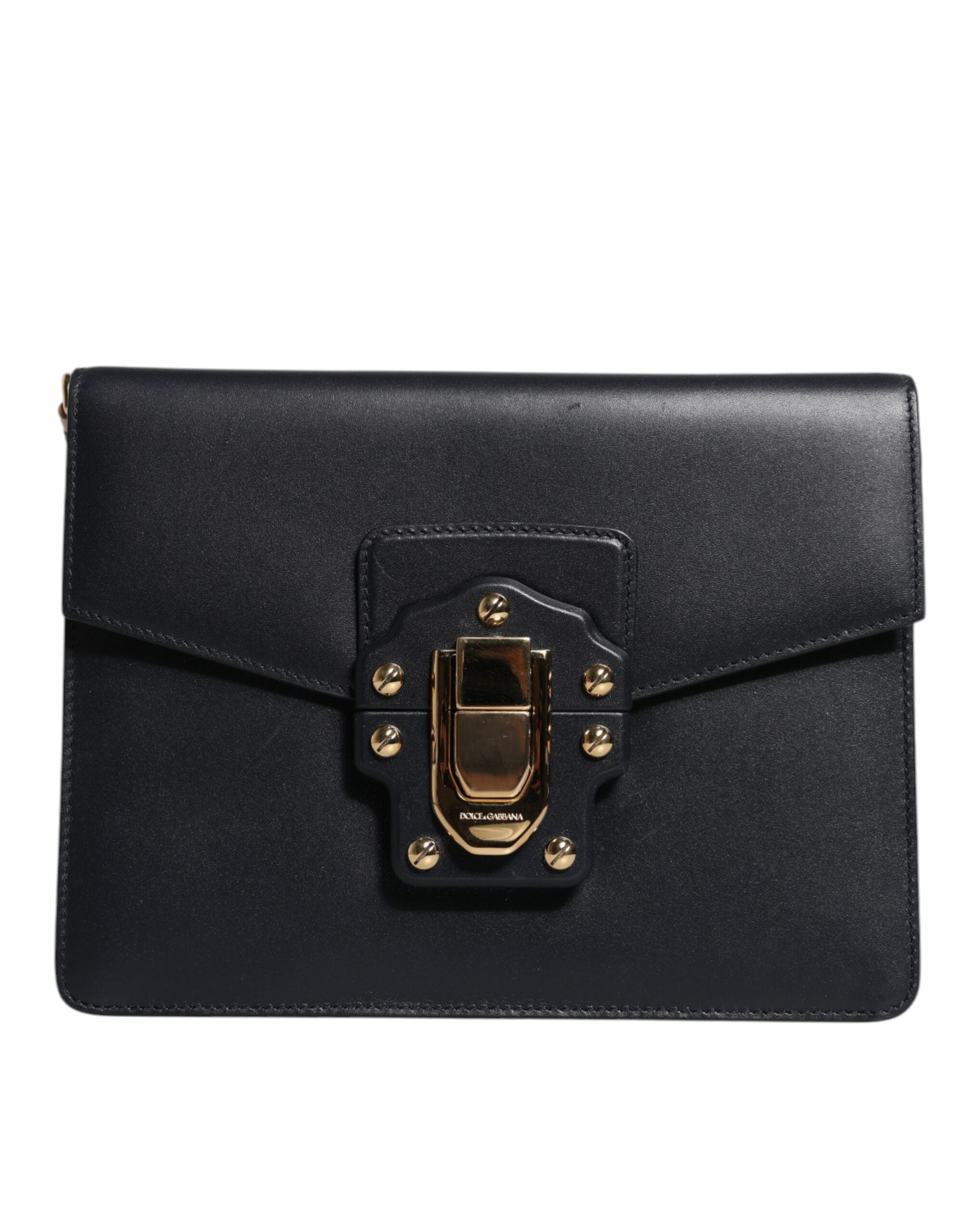 Dolce & Gabbana Black Leather Logo Gold Crossbody Bag LUNESCAPE