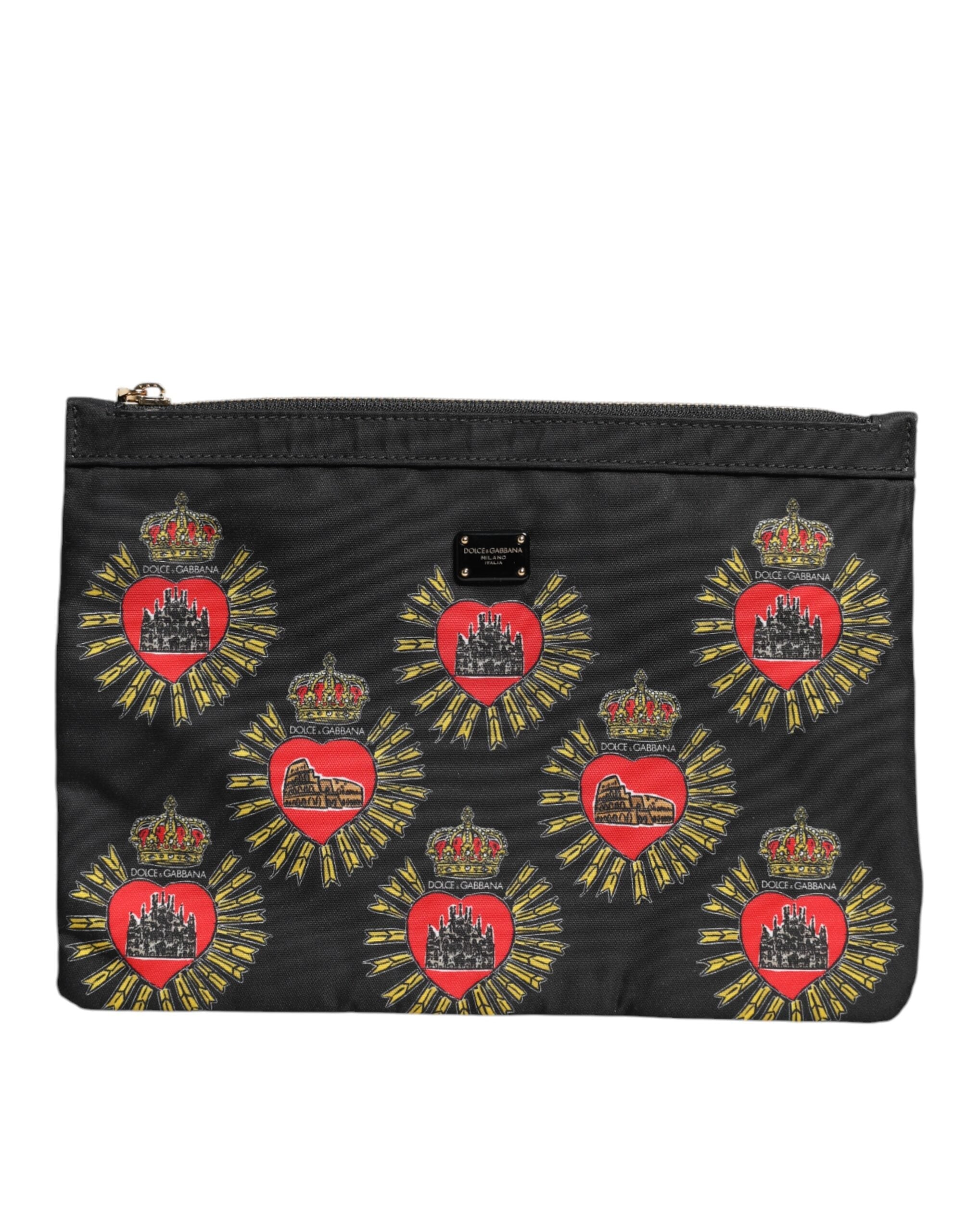 Dolce & Gabbana Black Red Nylon Sacred Heart Clutch Bag LUNESCAPE