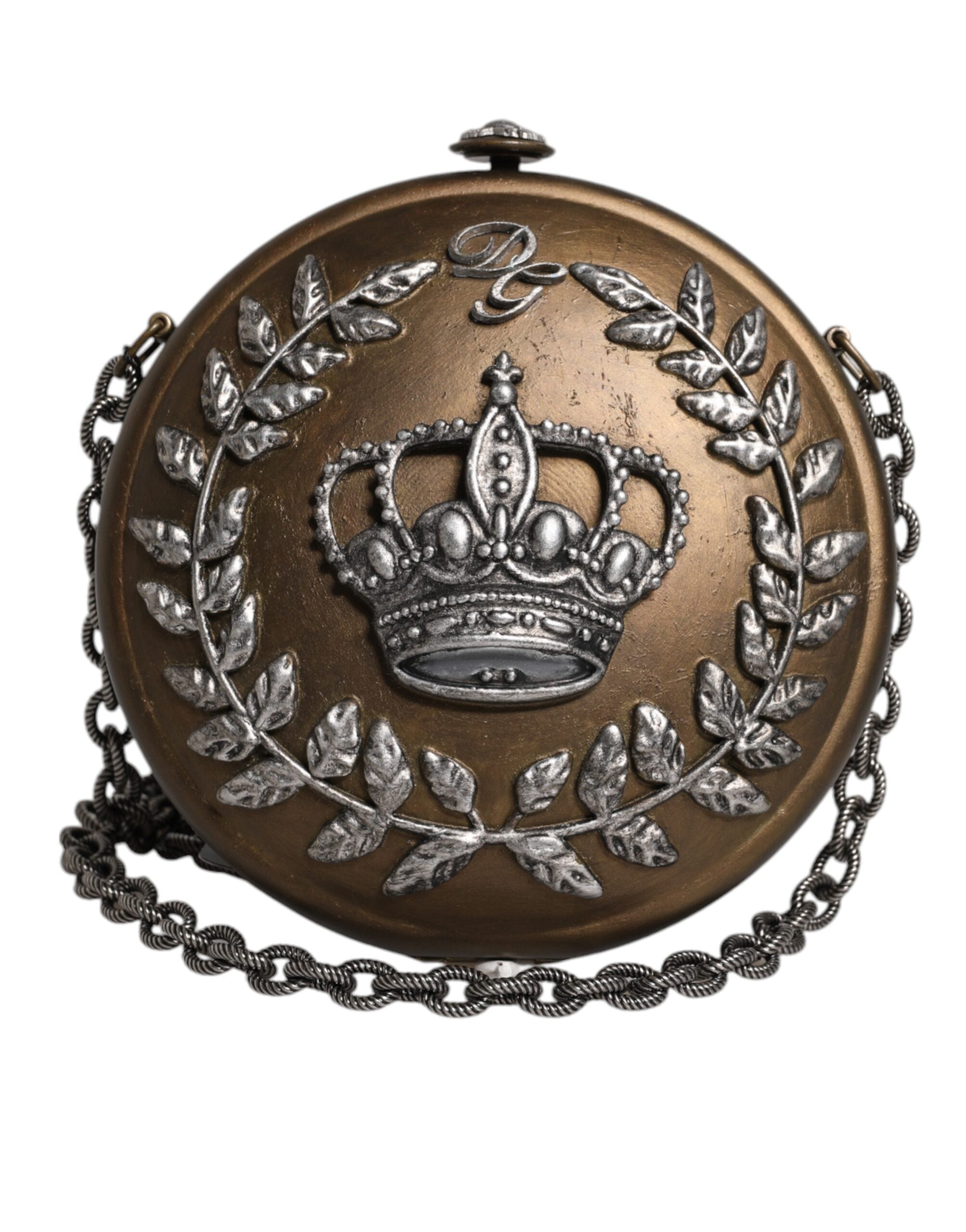Dolce & Gabbana Gold Brass Metal DG Crown Crossbody Clutch LUNESCAPE