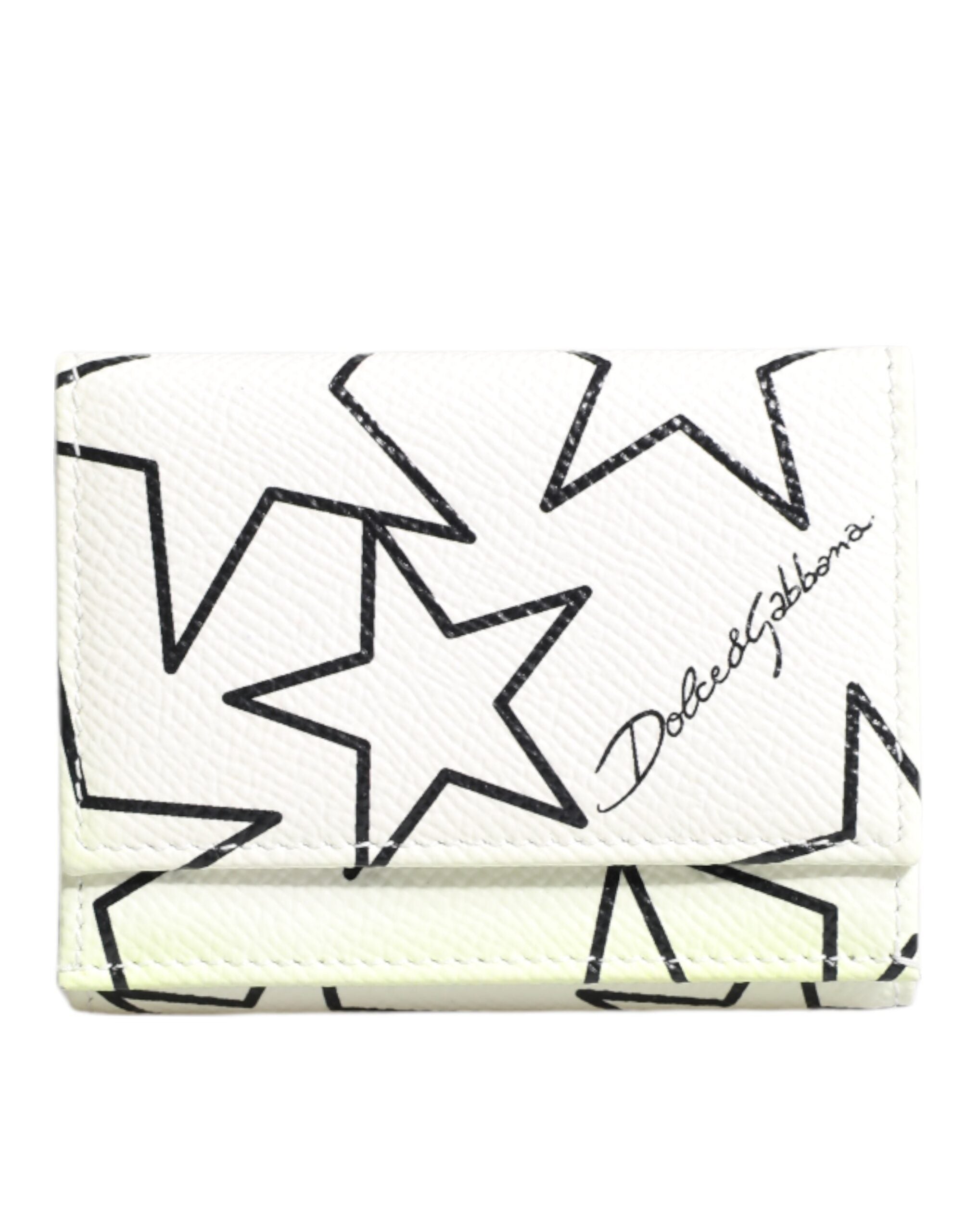 Dolce & Gabbana White Leather Trifold DG Star Print Card Holder Wallet LUNESCAPE