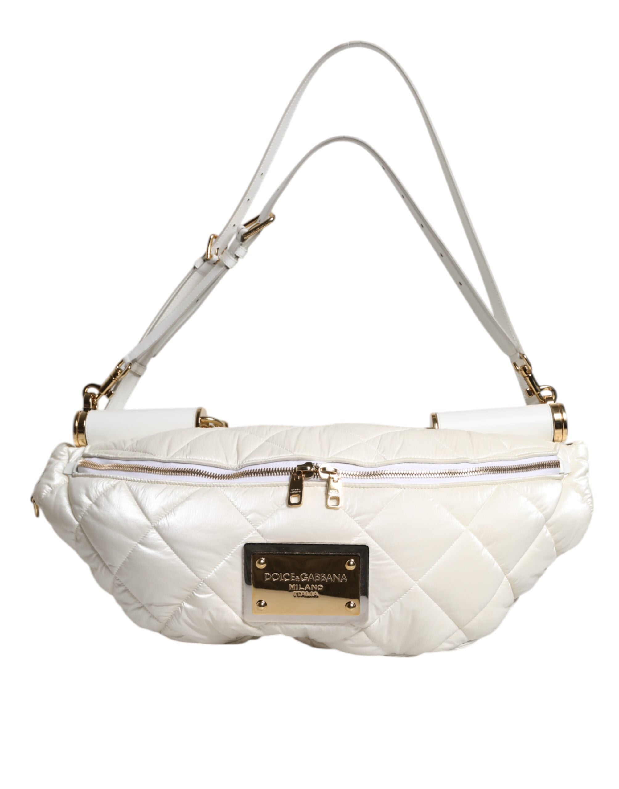 Dolce & Gabbana White Quilted Logo Plaque Belt Waist Fanny Pack LUNESCAPE