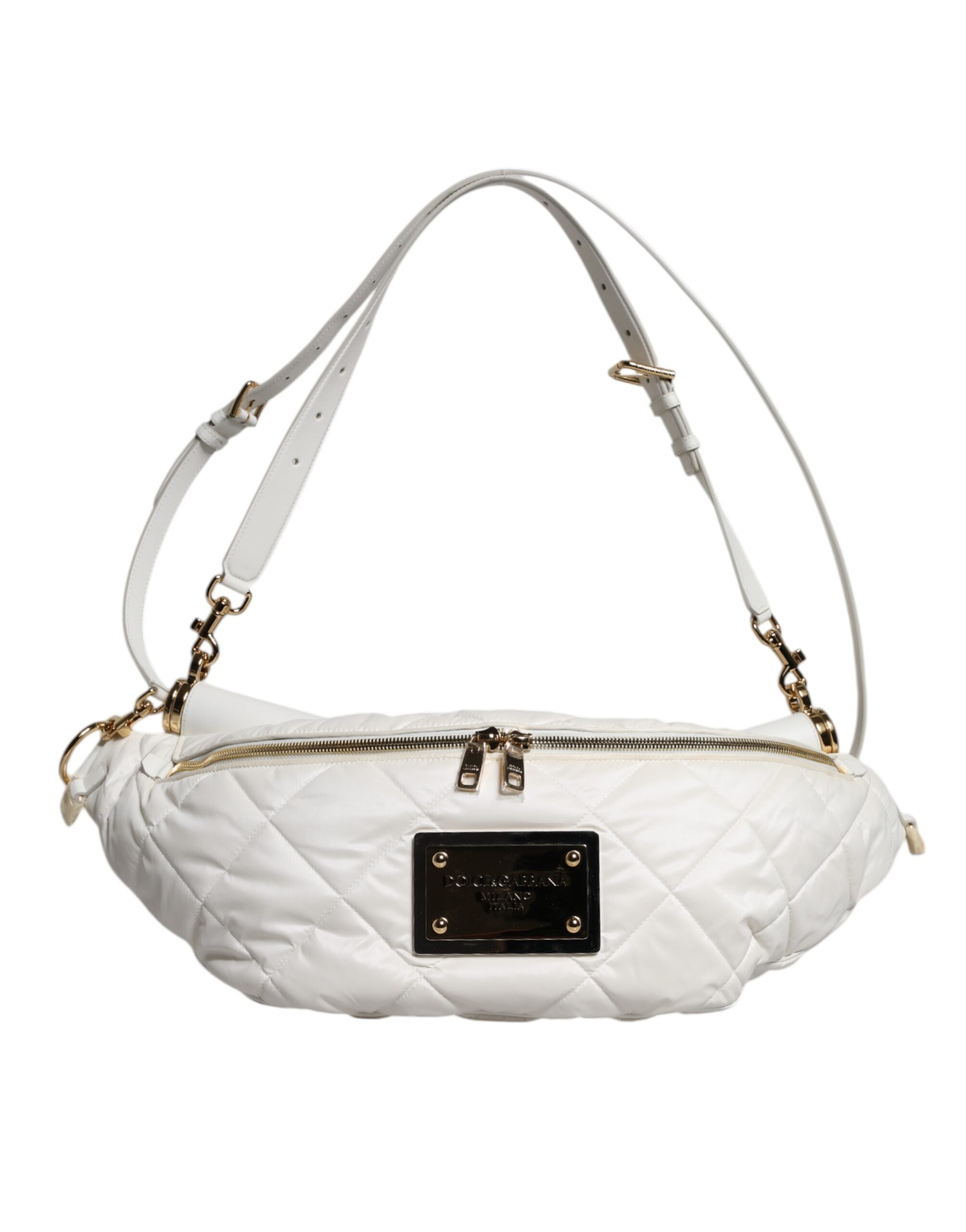 Dolce & Gabbana White Quilted Logo Plaque Belt Waist Fanny Pack LUNESCAPE