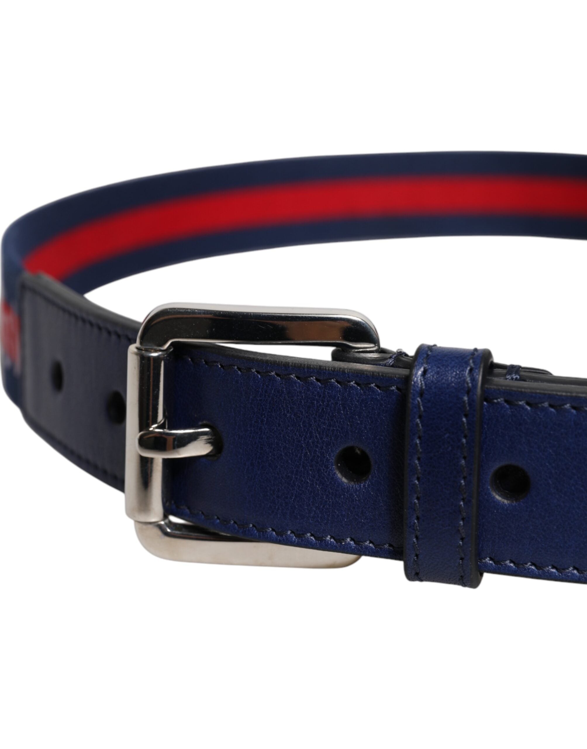 Dolce & Gabbana Blue Cotton Leather Printed Metal Buckle Belt