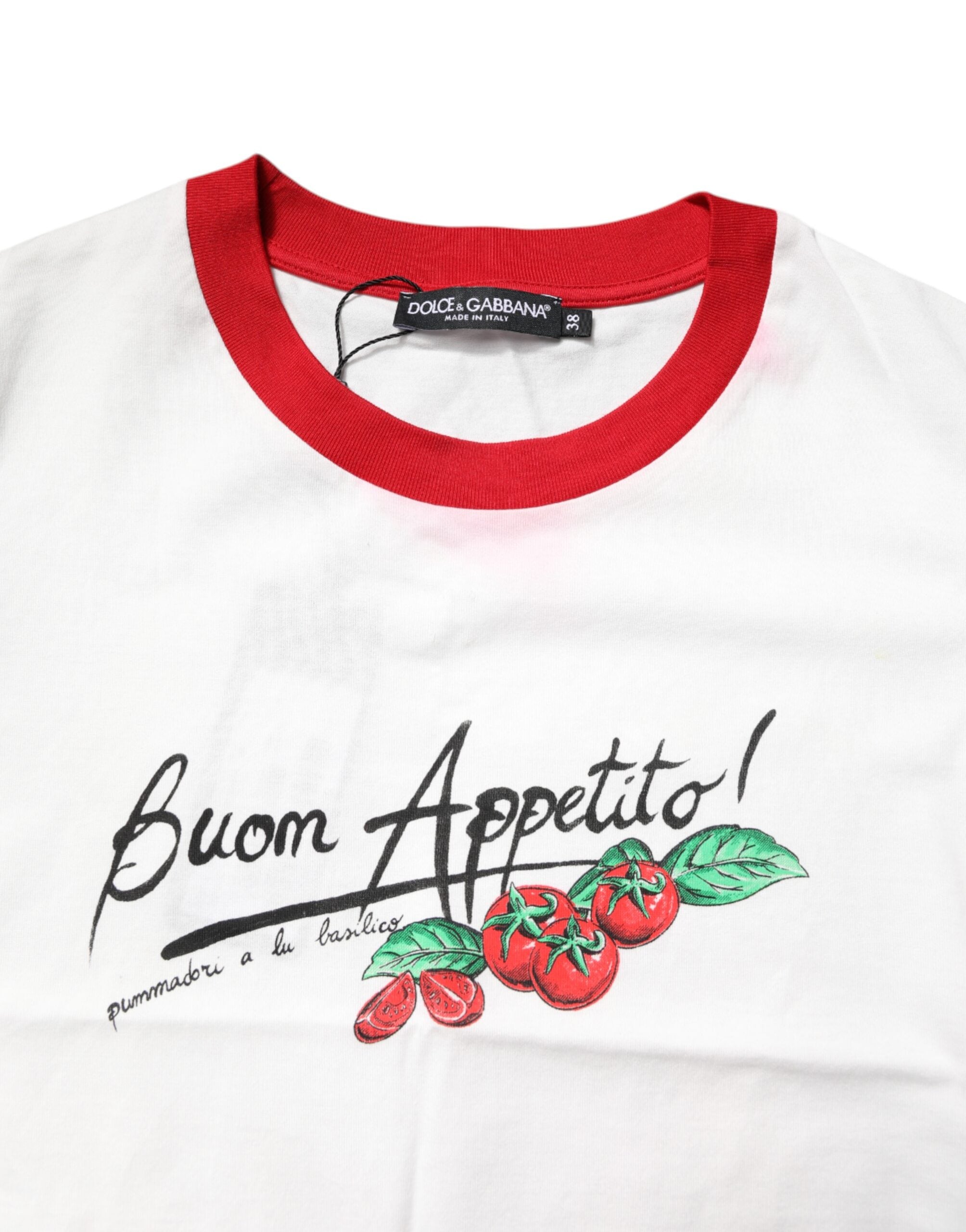 Dolce & Gabbana White Printed Round Neck Cropped Top T-shirt