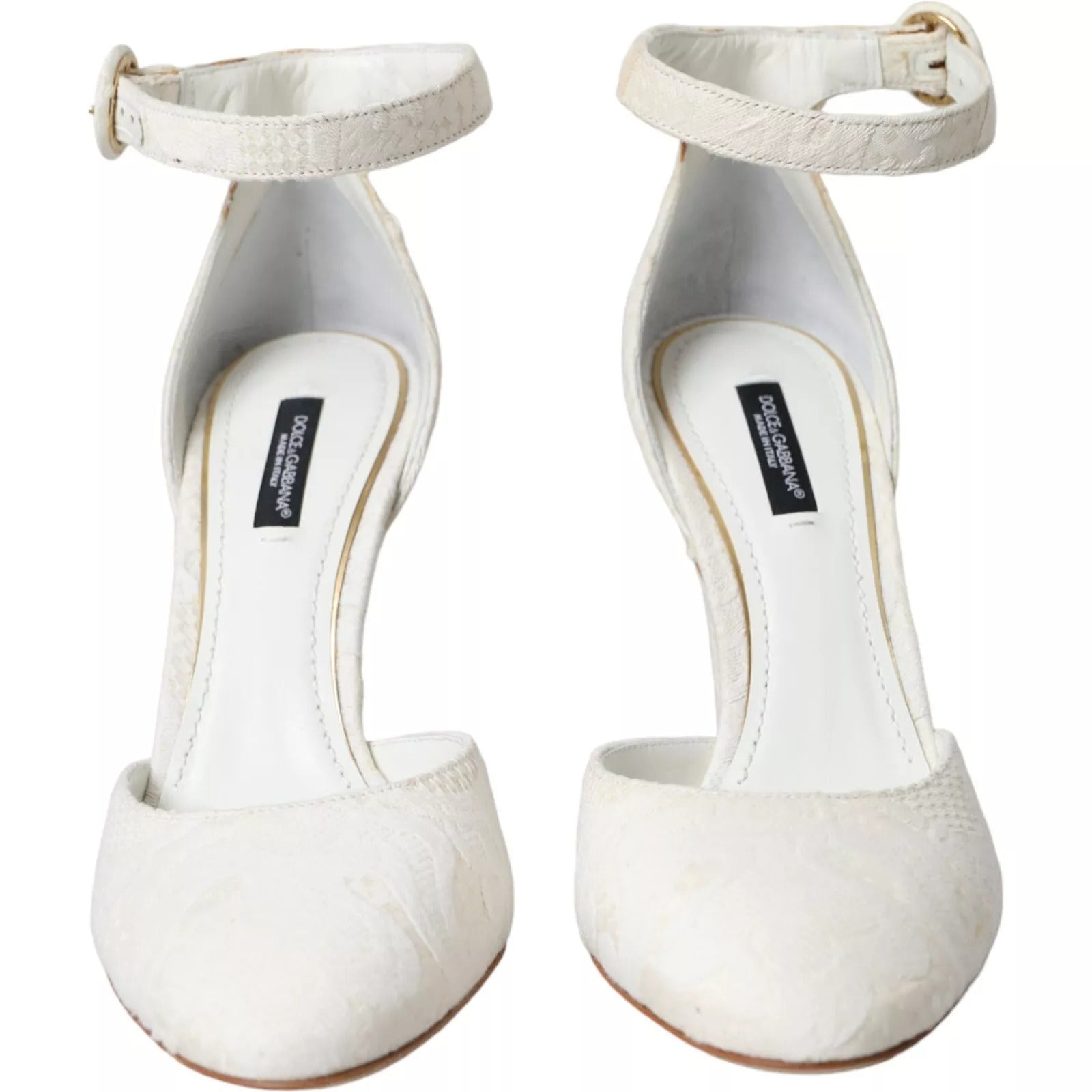 Dolce & Gabbana White Floral Jacquard Mary Janes Heels Pumps Shoes LUNESCAPE