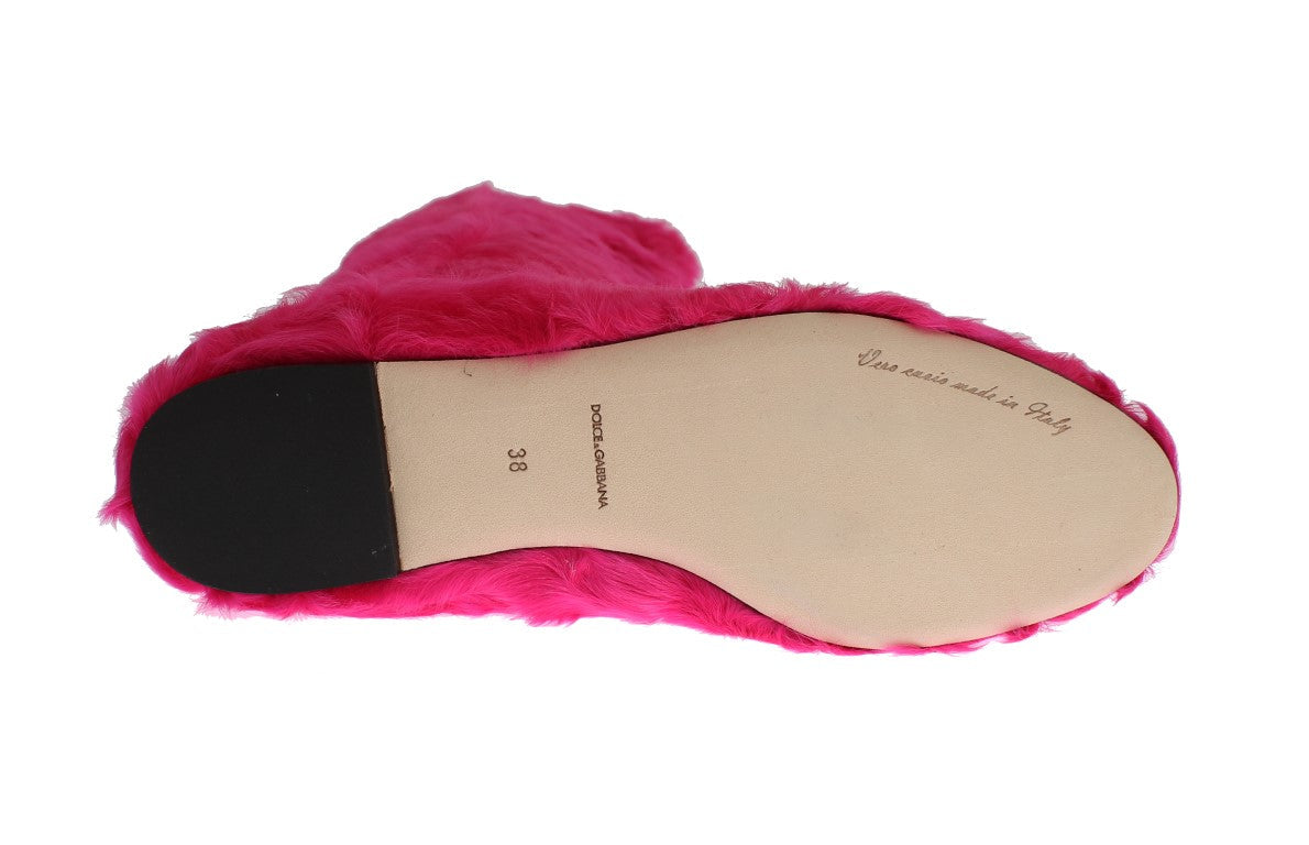 Dolce & Gabbana Pink Lamb Fur Leather Flat Boots LUNESCAPE