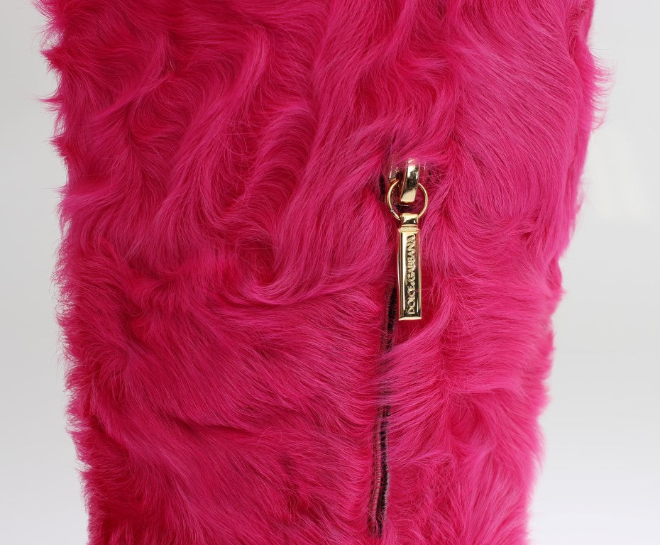 Dolce & Gabbana Pink Lamb Fur Leather Flat Boots LUNESCAPE