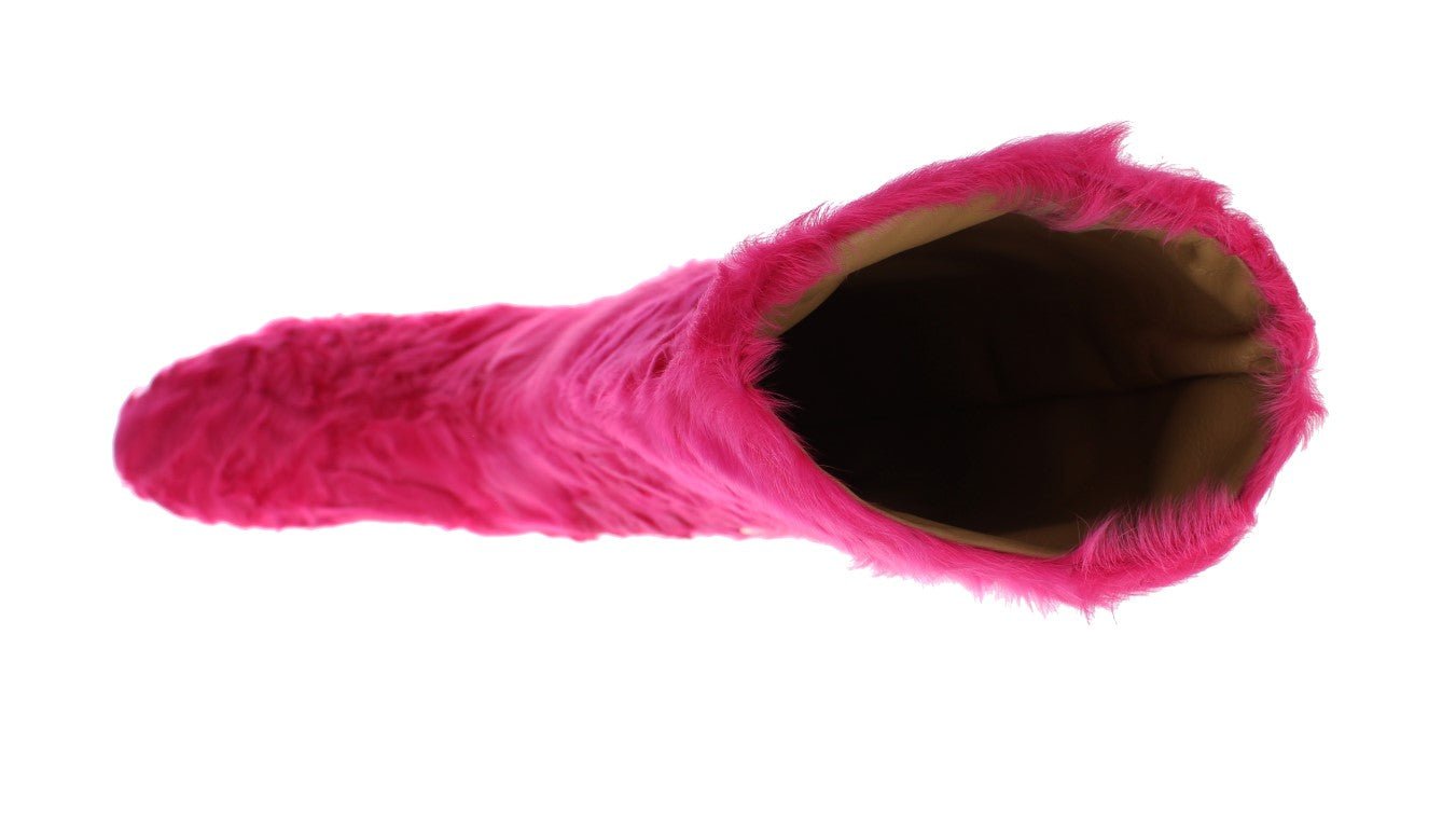 Dolce & Gabbana Pink Lamb Fur Leather Flat Boots LUNESCAPE