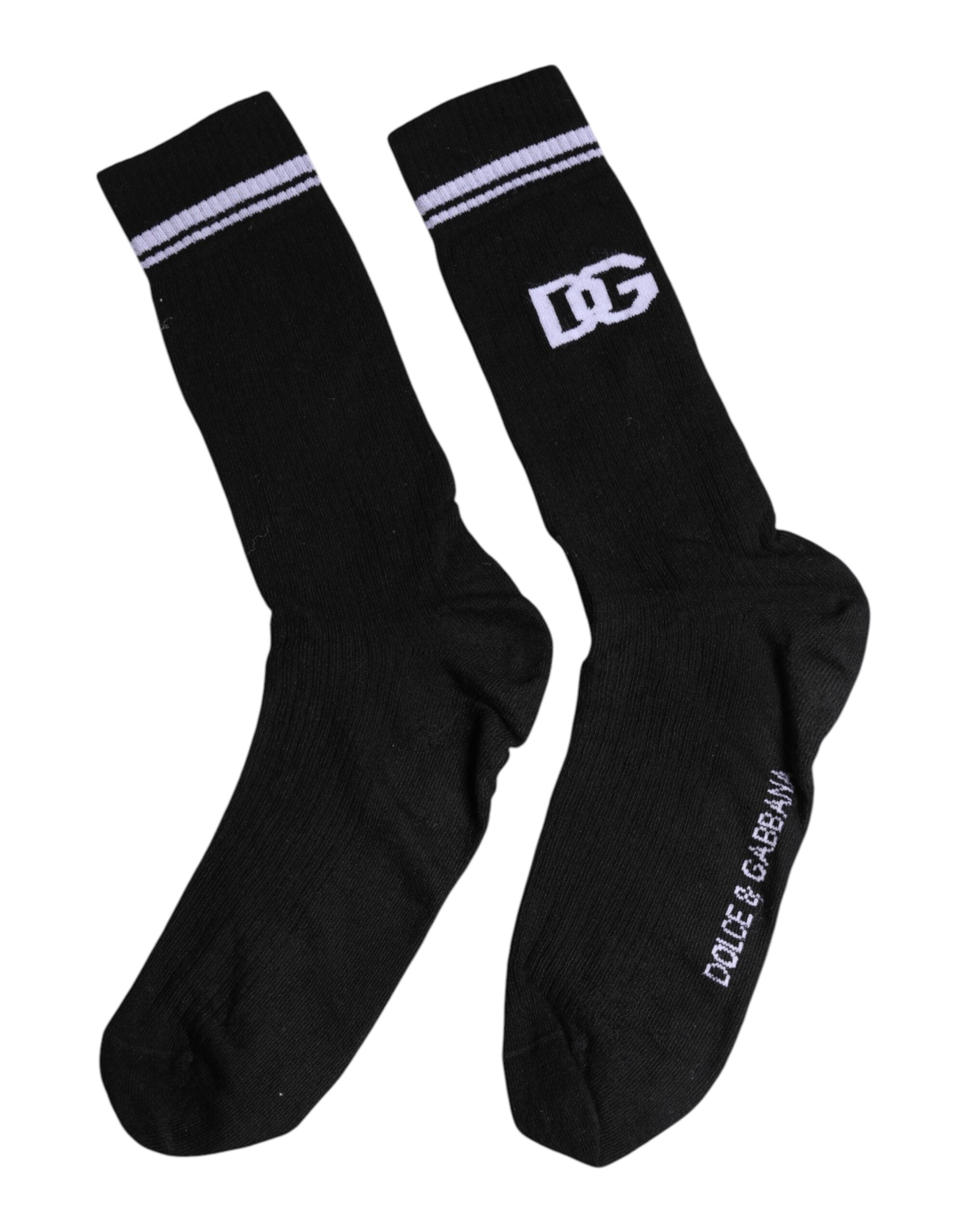 Dolce & Gabbana Black Cotton Logo Mid Calf Men Socks LUNESCAPE