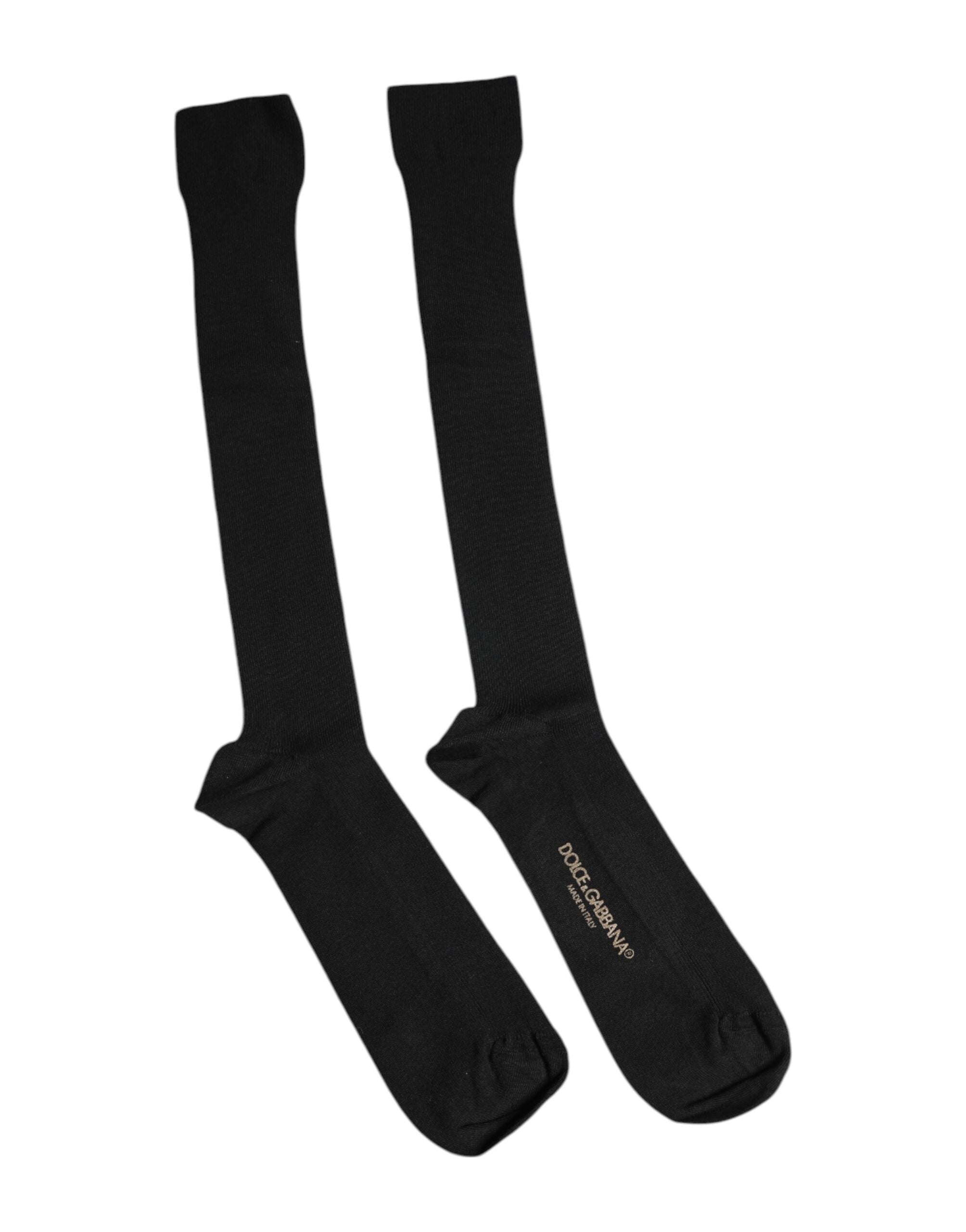 Dolce & Gabbana Black Viscose Logo Over The Calf Socks LUNESCAPE