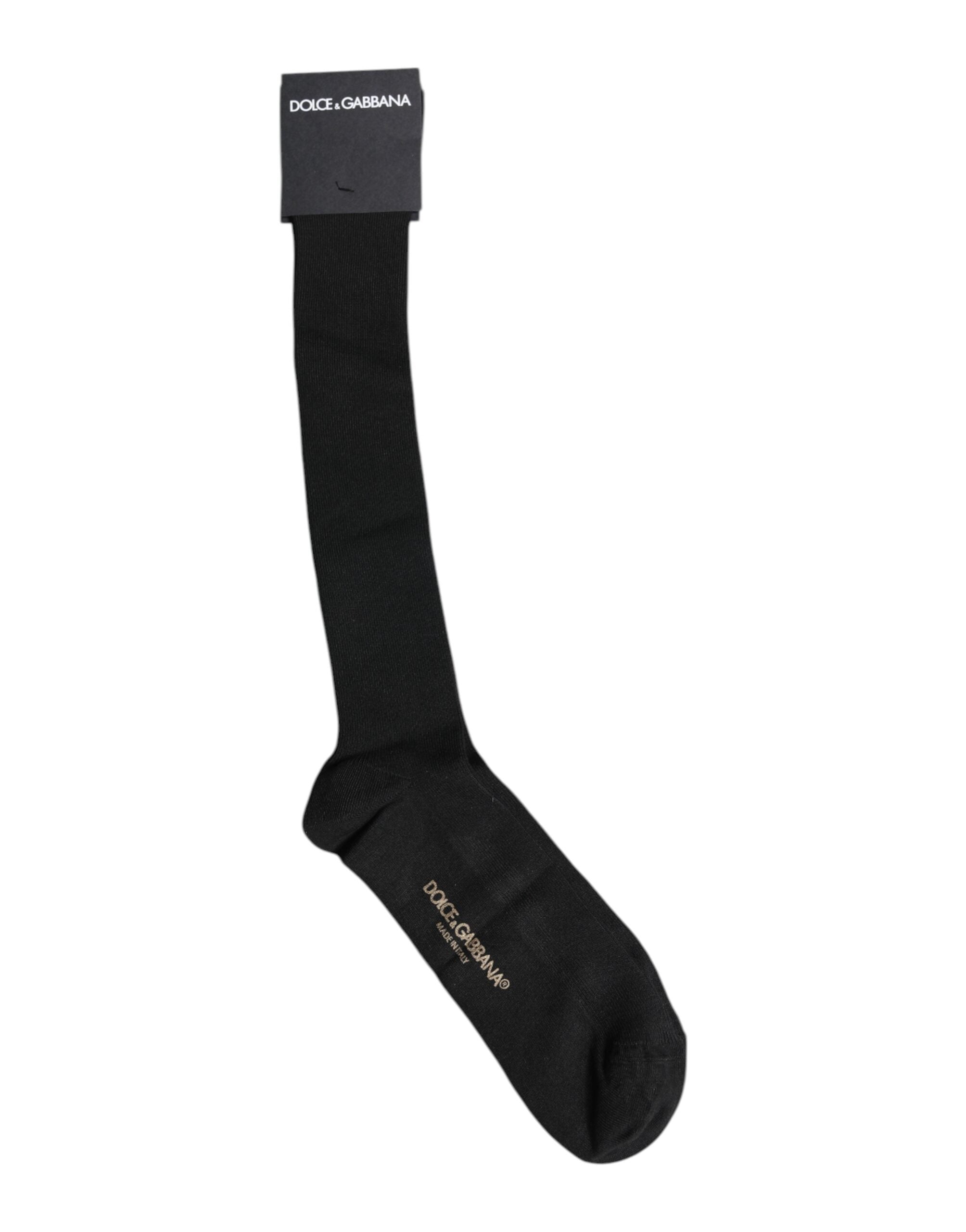 Dolce & Gabbana Black Viscose Logo Over The Calf Socks LUNESCAPE