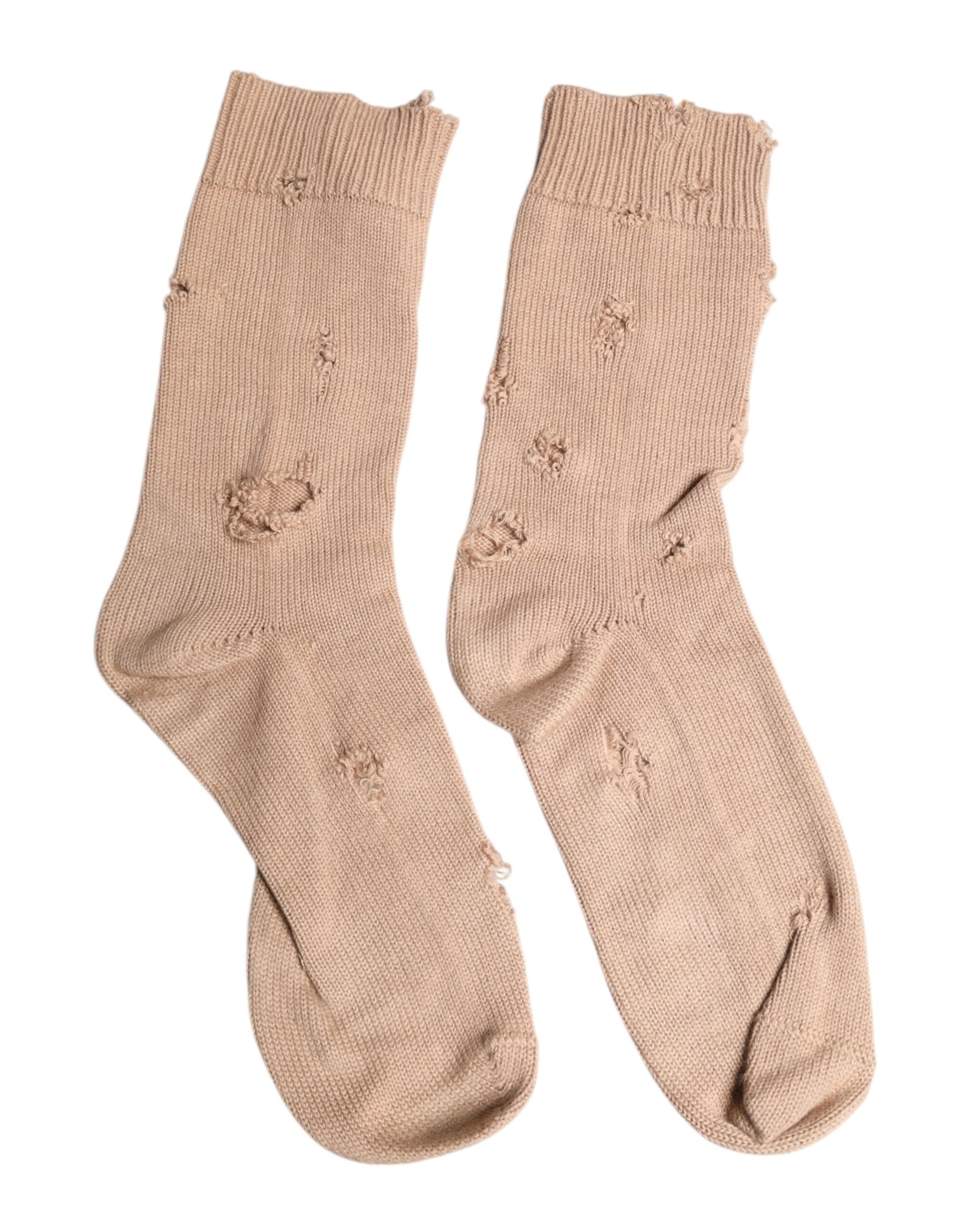 Dolce & Gabbana Beige Solid Stretch Mid Calf Men Socks LUNESCAPE