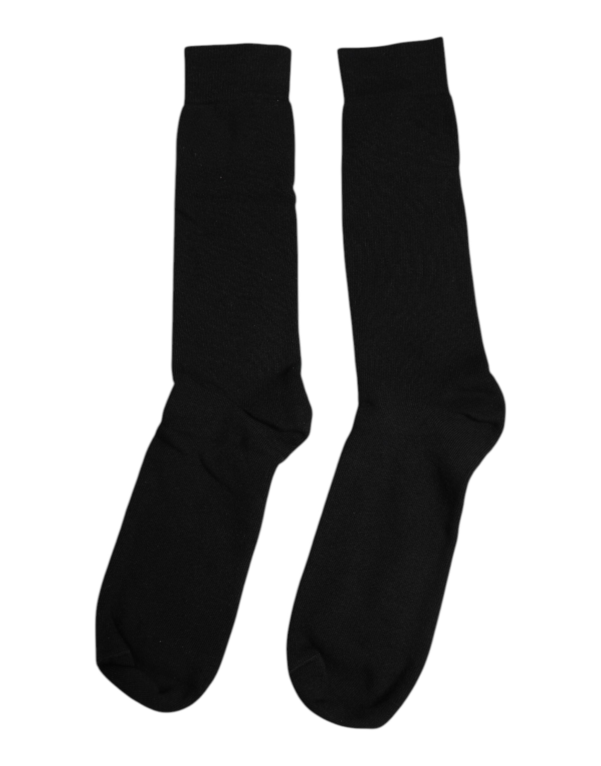 Dolce & Gabbana Black Solid Cotton Mid Calf Men Socks LUNESCAPE
