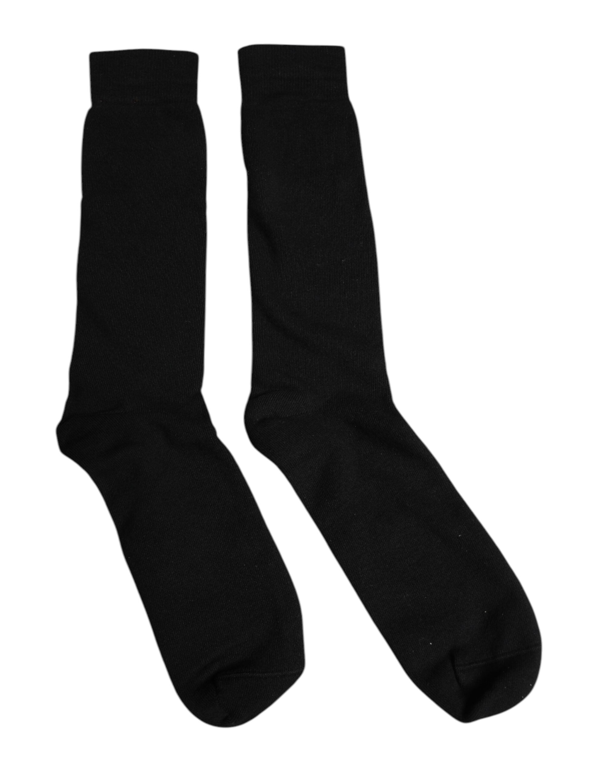 Dolce & Gabbana Black Solid Cotton Mid Calf Men Socks LUNESCAPE