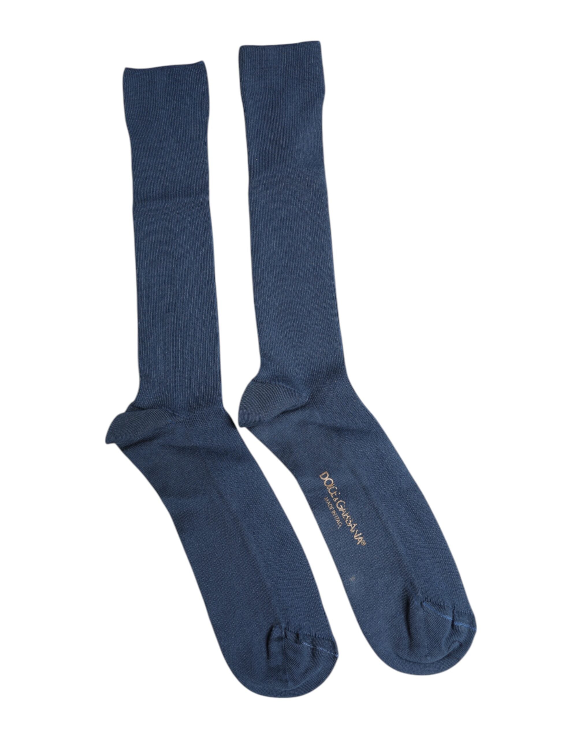 Dolce & Gabbana Blue Cotton DG Logo Over The Calf Socks LUNESCAPE