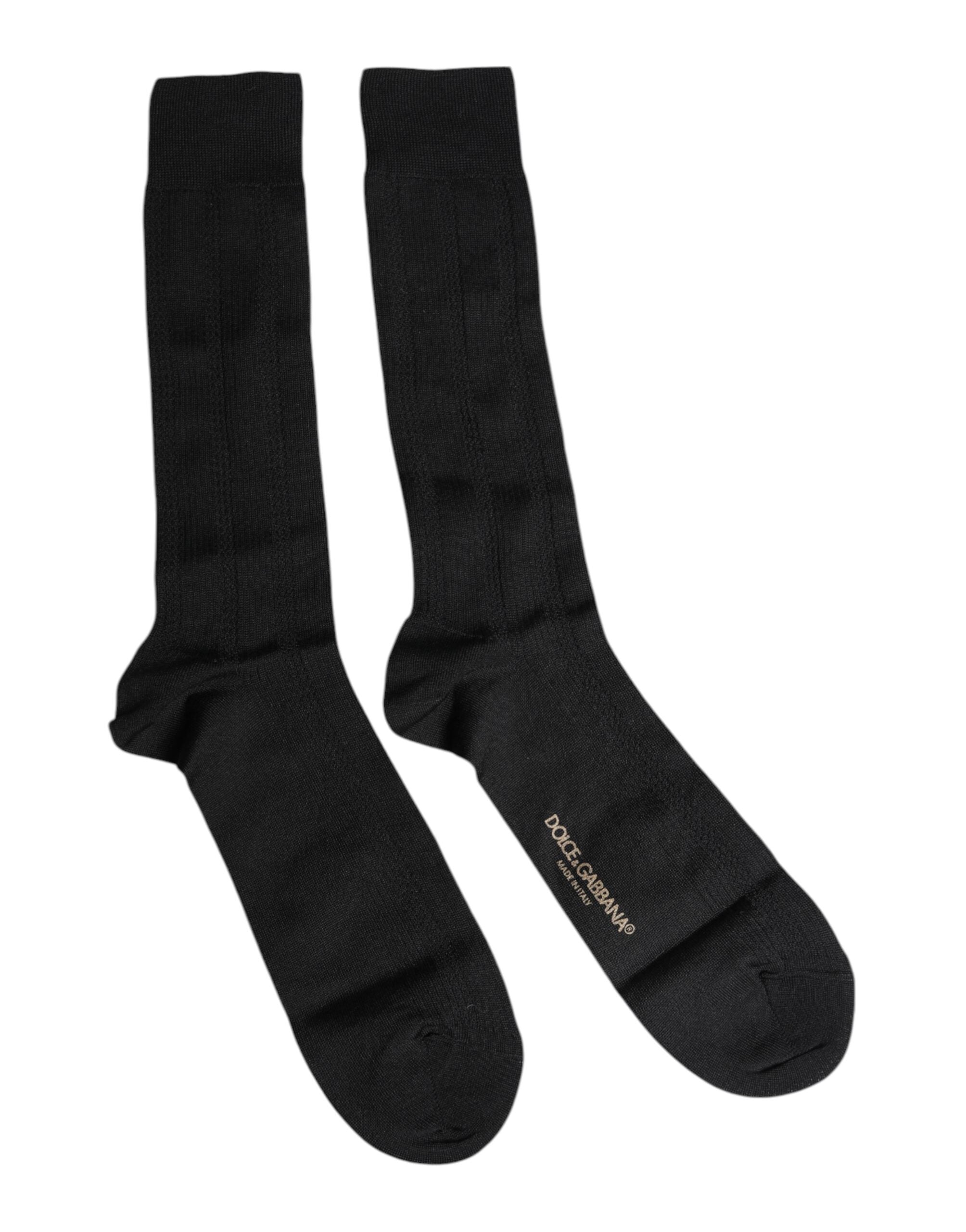 Dolce & Gabbana Black Stretch Logo Mid Calf Men Socks LUNESCAPE