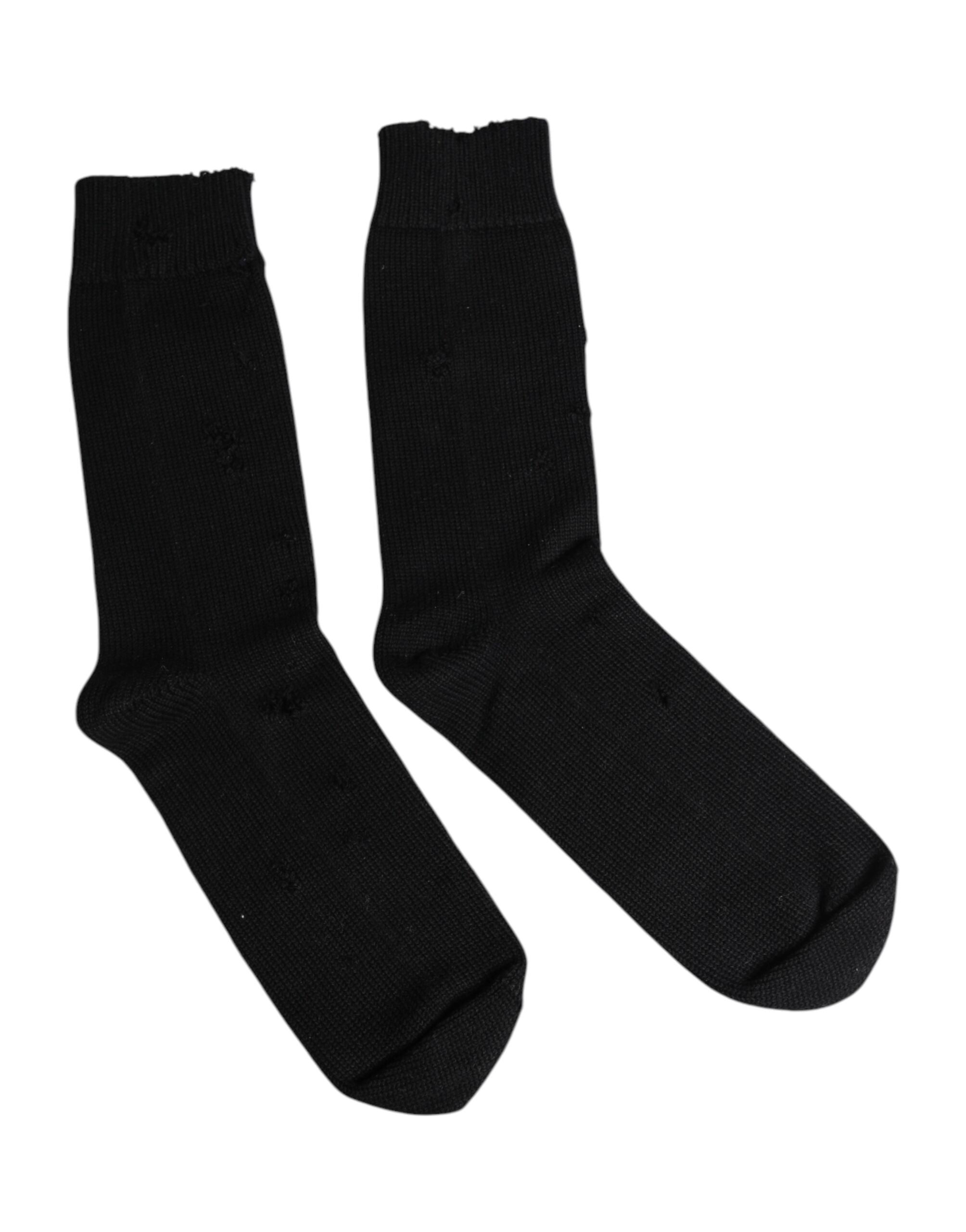 Dolce & Gabbana Black Solid Stretch Mid Calf Men Socks LUNESCAPE