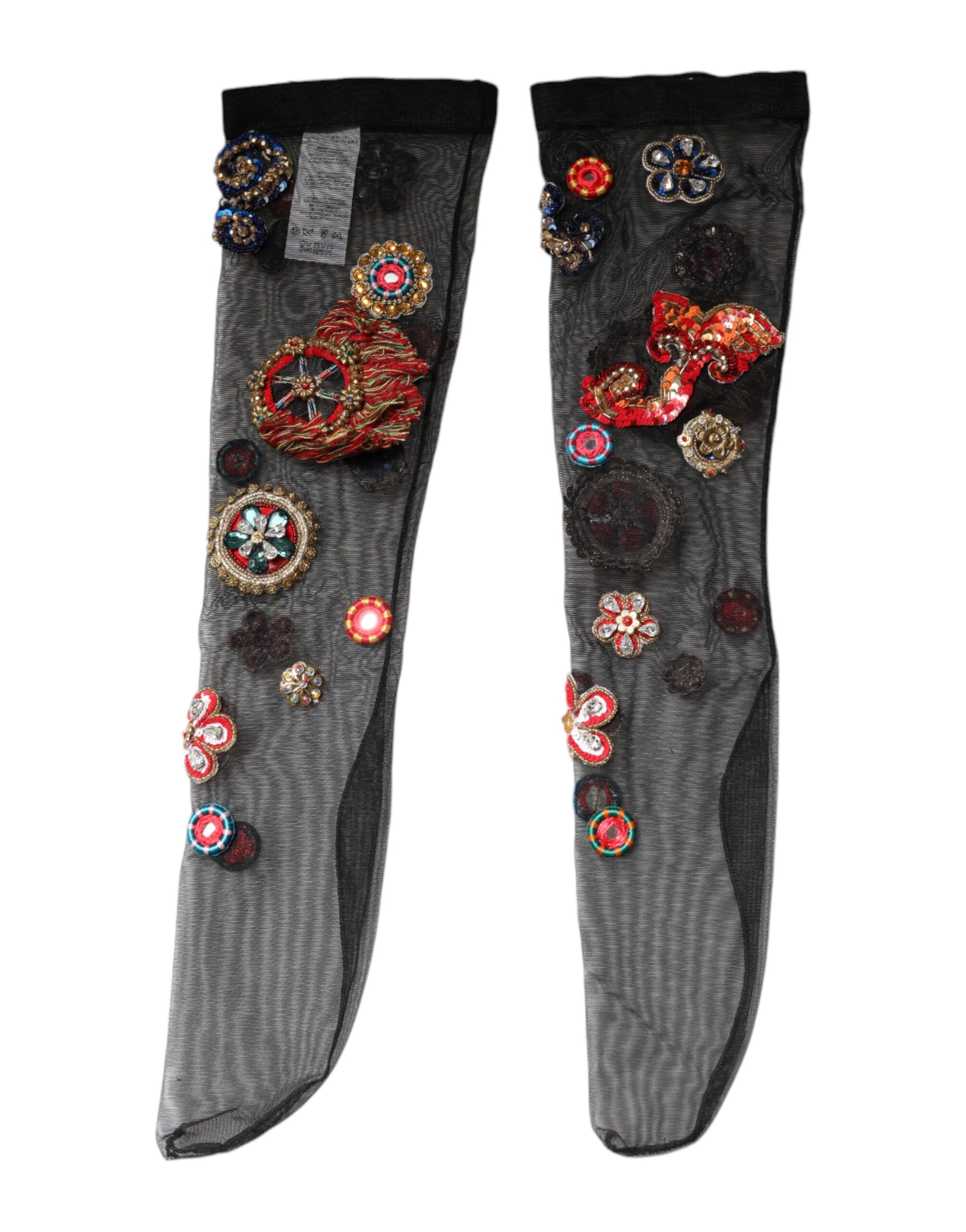 Dolce & Gabbana Black Stretch Carretto Crystal Stockings LUNESCAPE