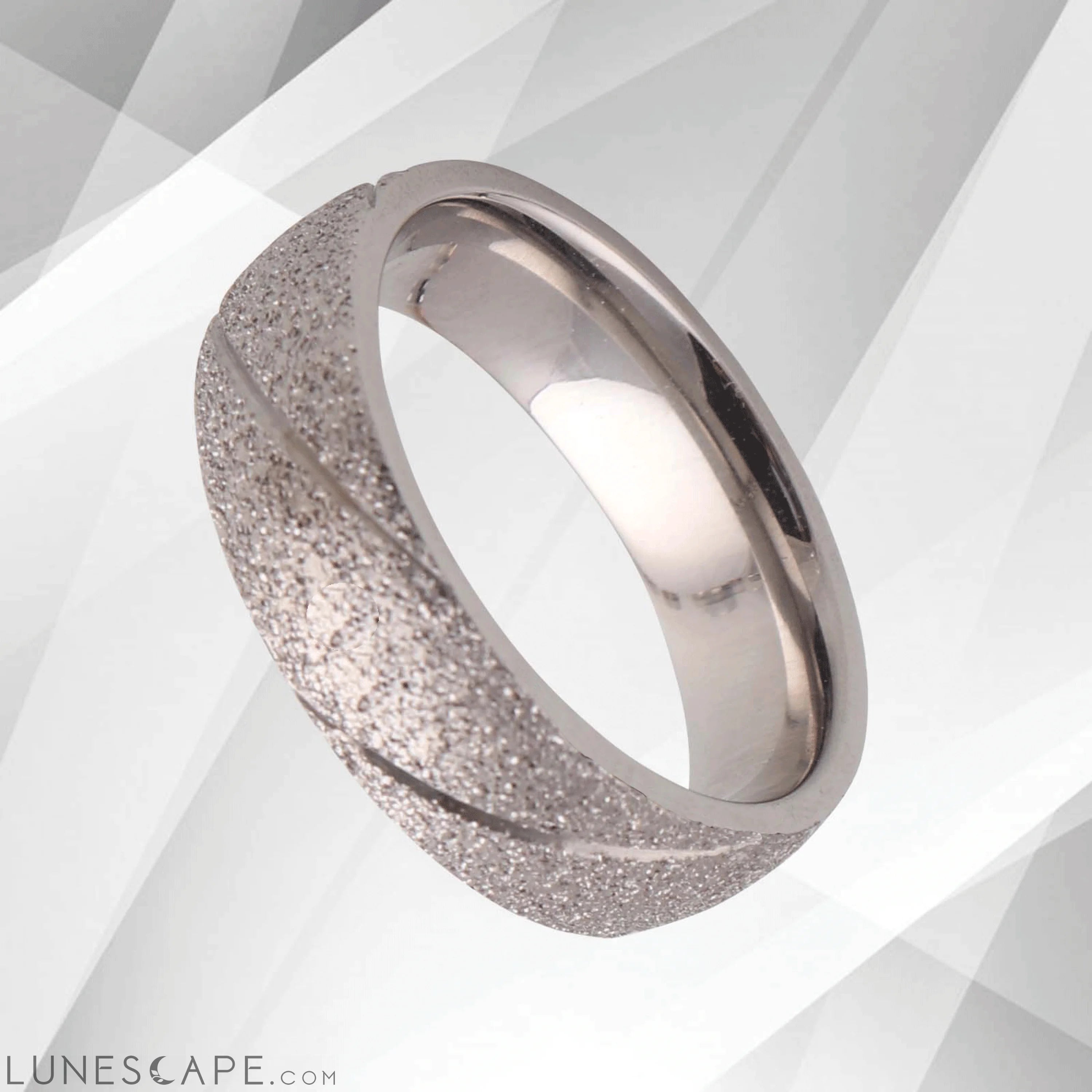 6mm Men’s Gorgeous Sand Finish Tungsten Ring 18Ct White Gold Over UK LUNESCAPE