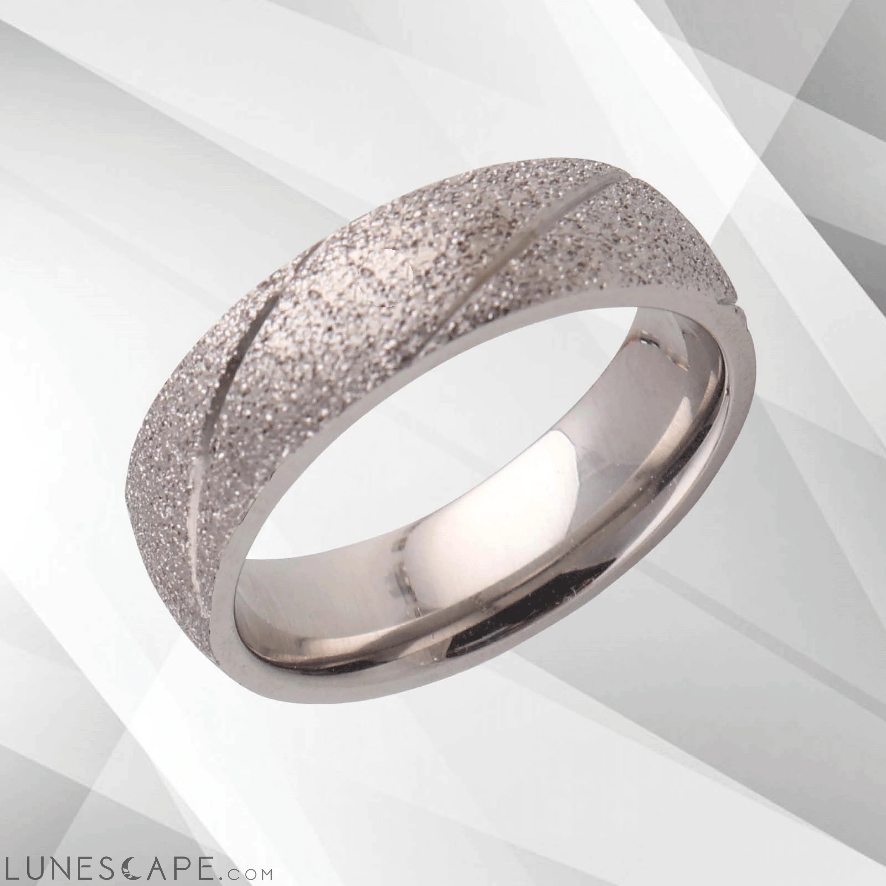 6mm Men’s Gorgeous Sand Finish Tungsten Ring 18Ct White Gold Over UK LUNESCAPE