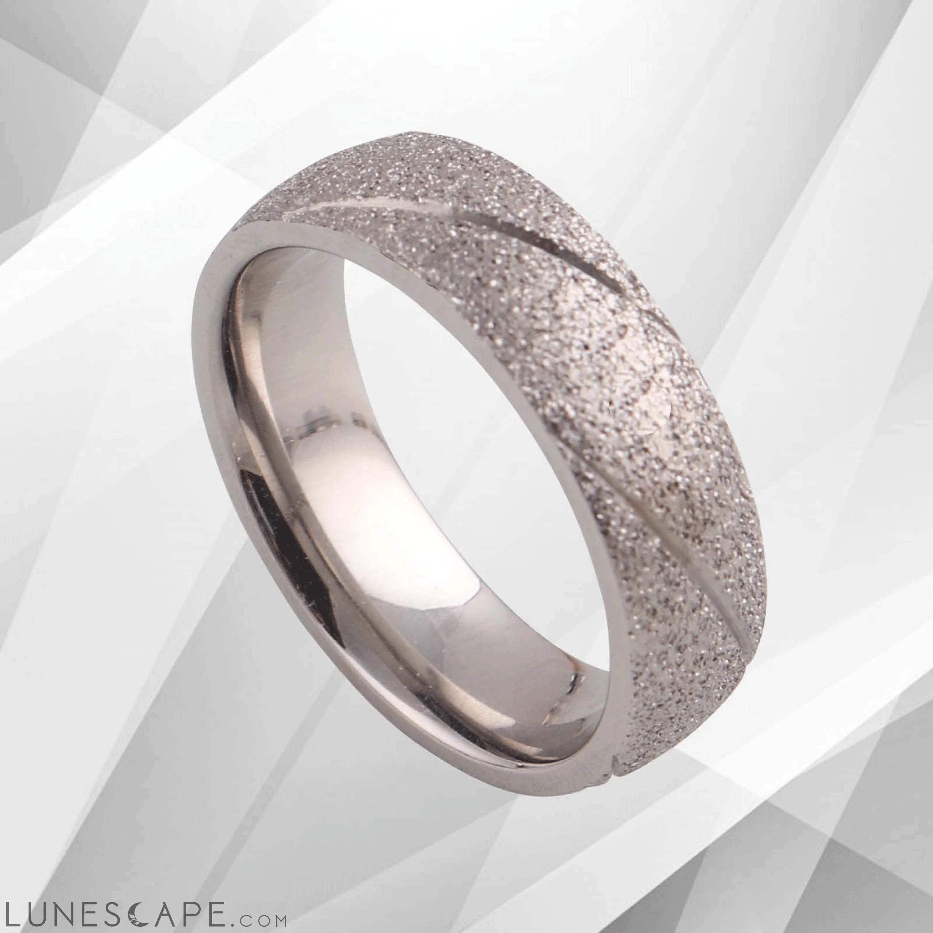 6mm Men’s Gorgeous Sand Finish Tungsten Ring 18Ct White Gold Over UK LUNESCAPE