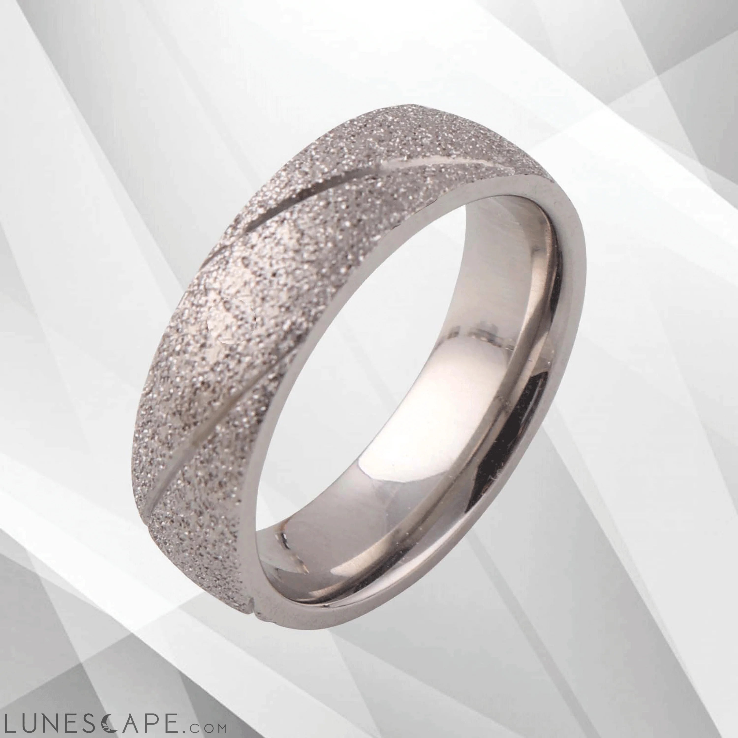 6mm Men’s Gorgeous Sand Finish Tungsten Ring 18Ct White Gold Over UK LUNESCAPE