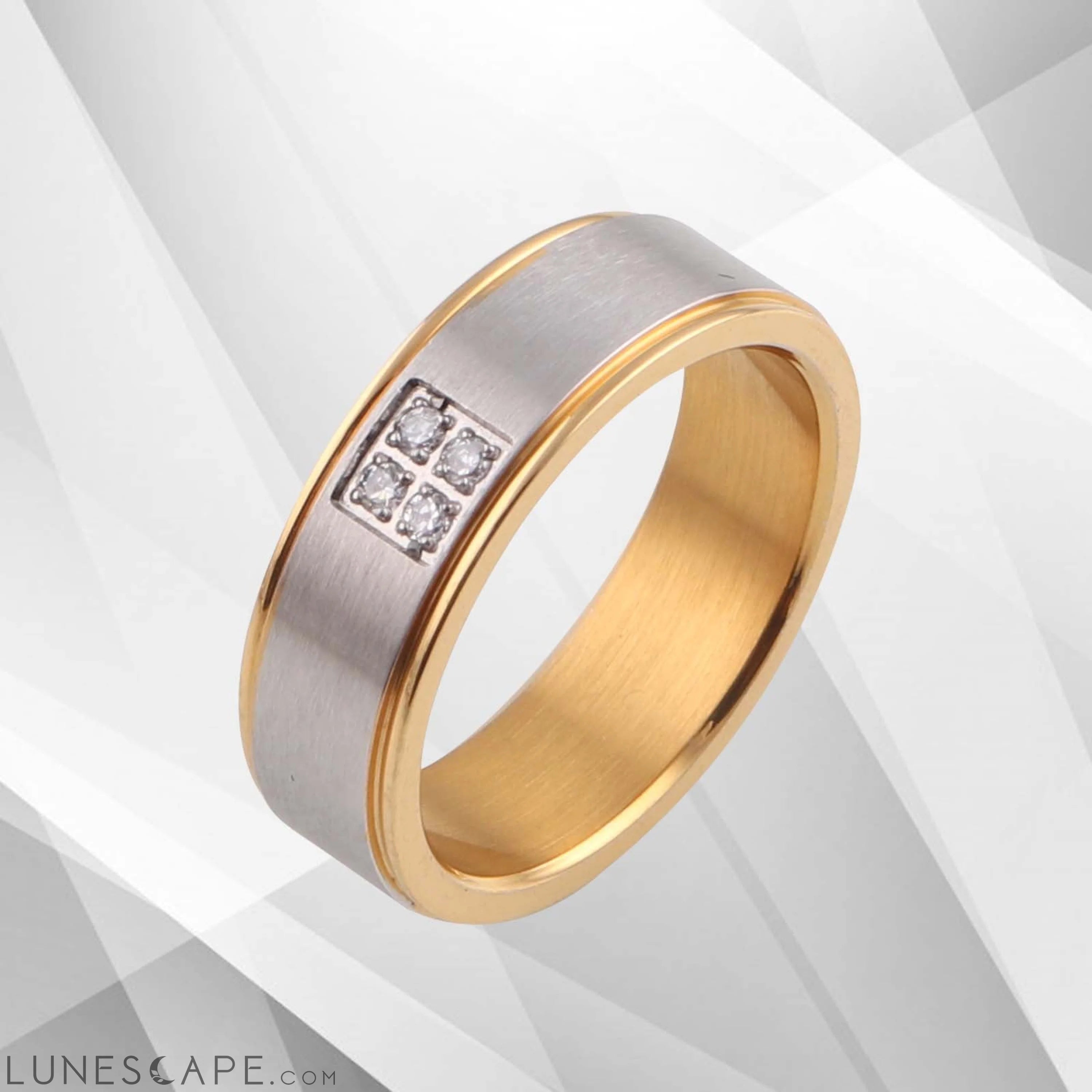 6mm Titanium Four 0.35Ct C Z Diamond Wedding Band 18Ct Yellow White LUNESCAPE