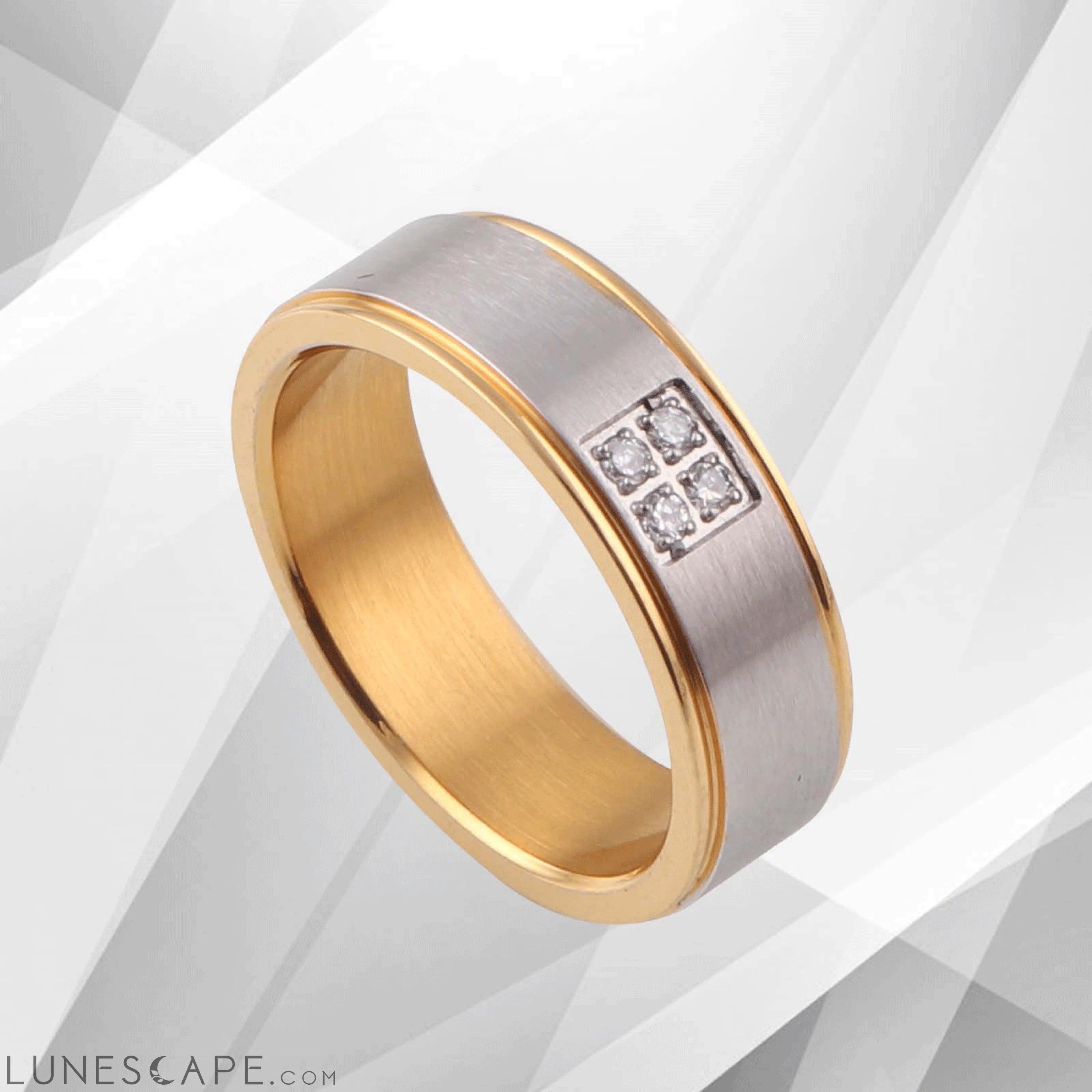 6mm Titanium Four 0.35Ct C Z Diamond Wedding Band 18Ct Yellow White LUNESCAPE