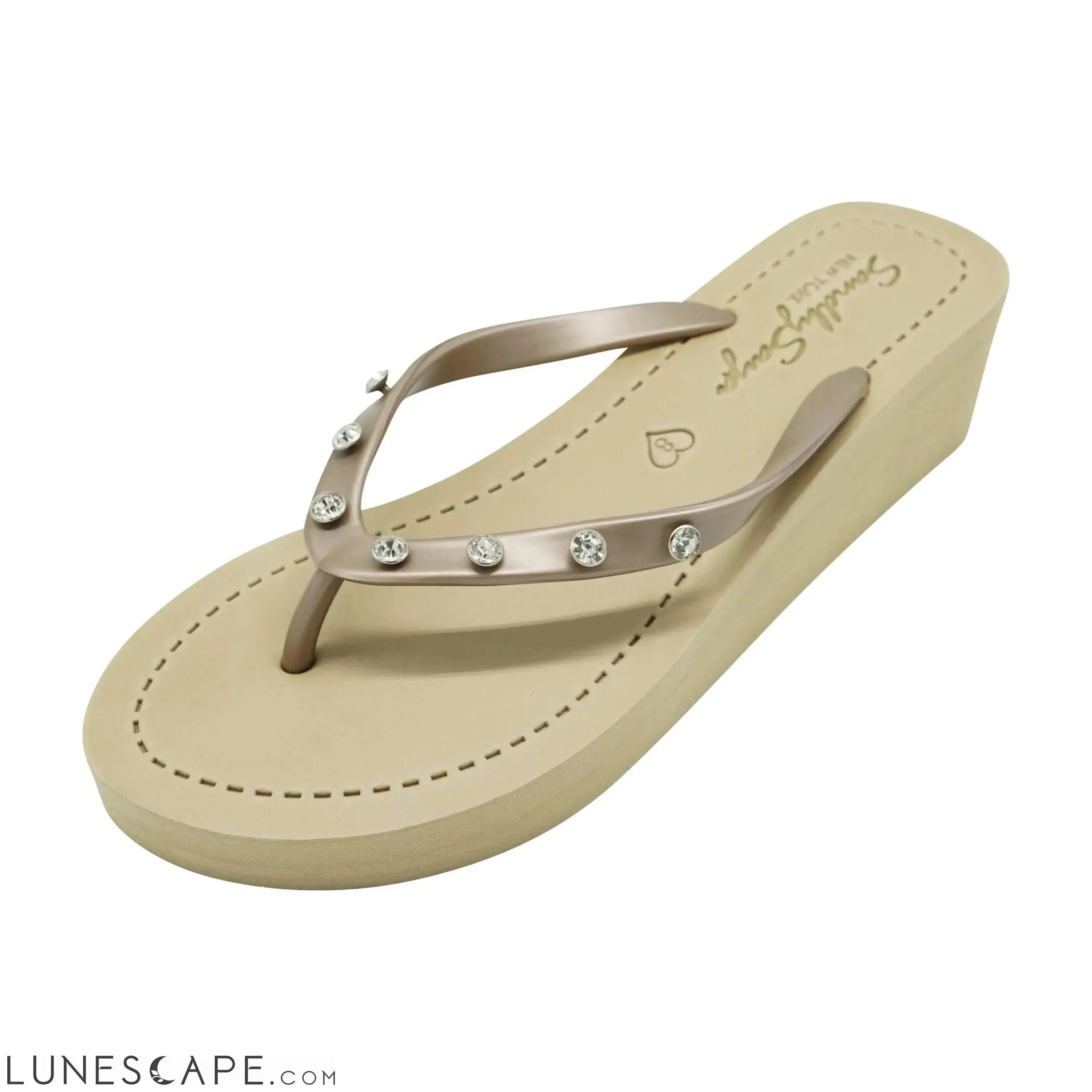 7 Rhinestone Studs - Mid Wedge Flip Flops LUNESCAPE
