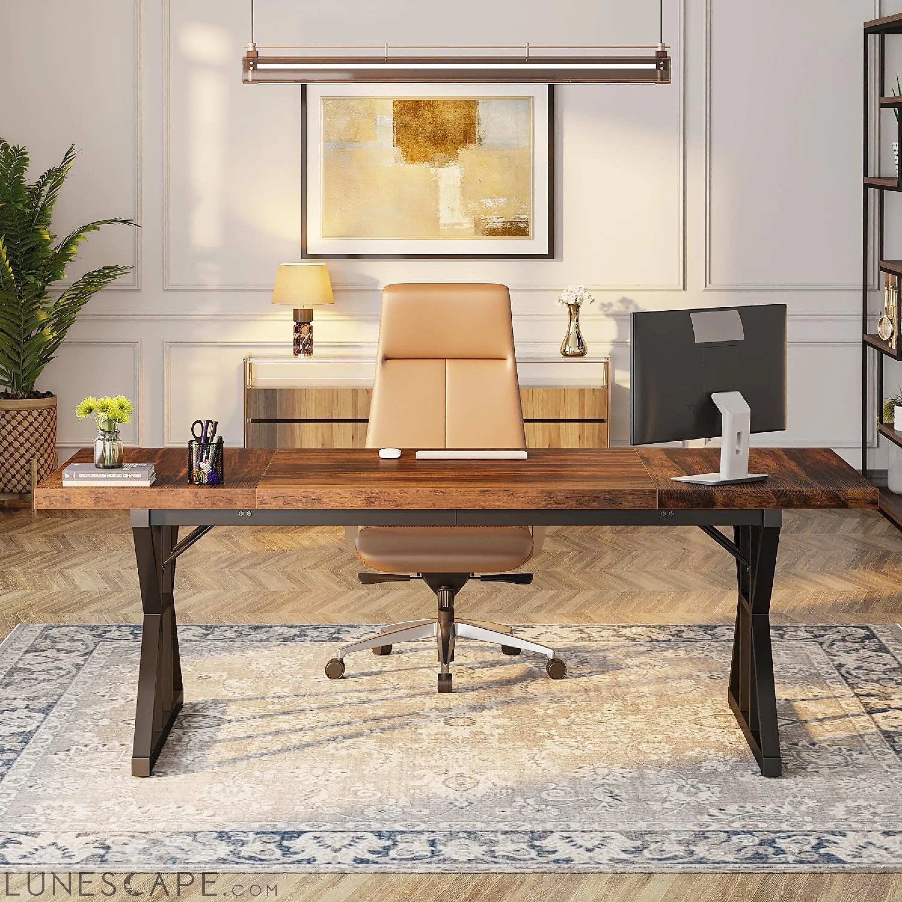 70.8-Inch Executive Desk, Large Computer Office Desk Workstation, LUNESCAPE