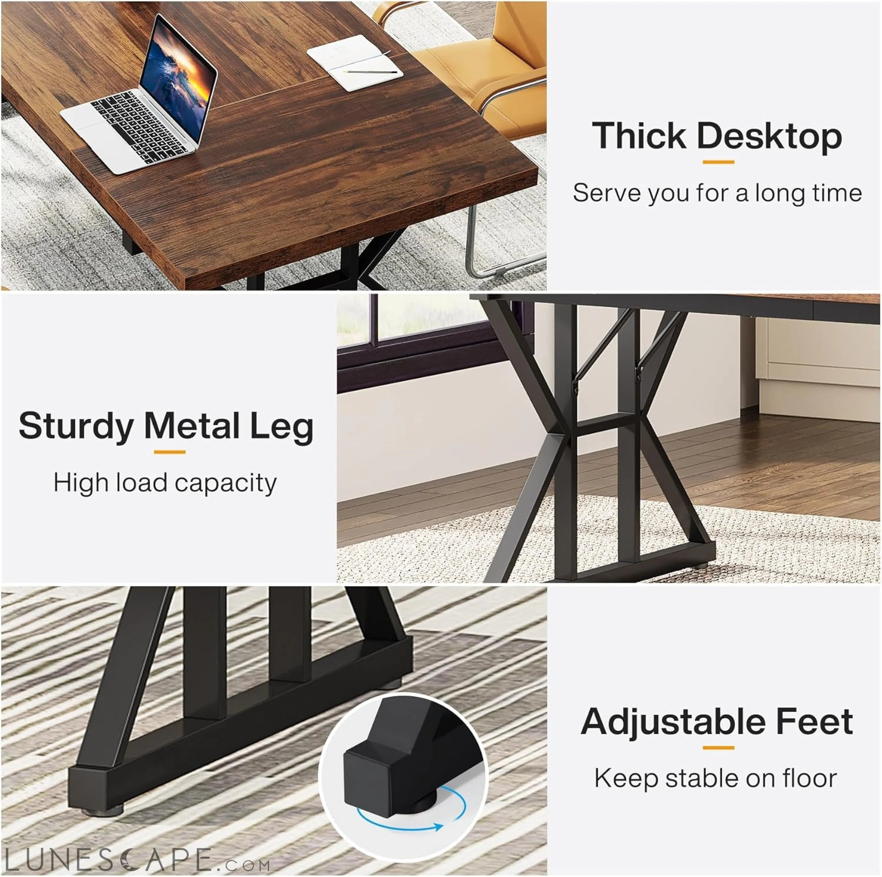 70.8-Inch Executive Desk, Large Computer Office Desk Workstation, LUNESCAPE