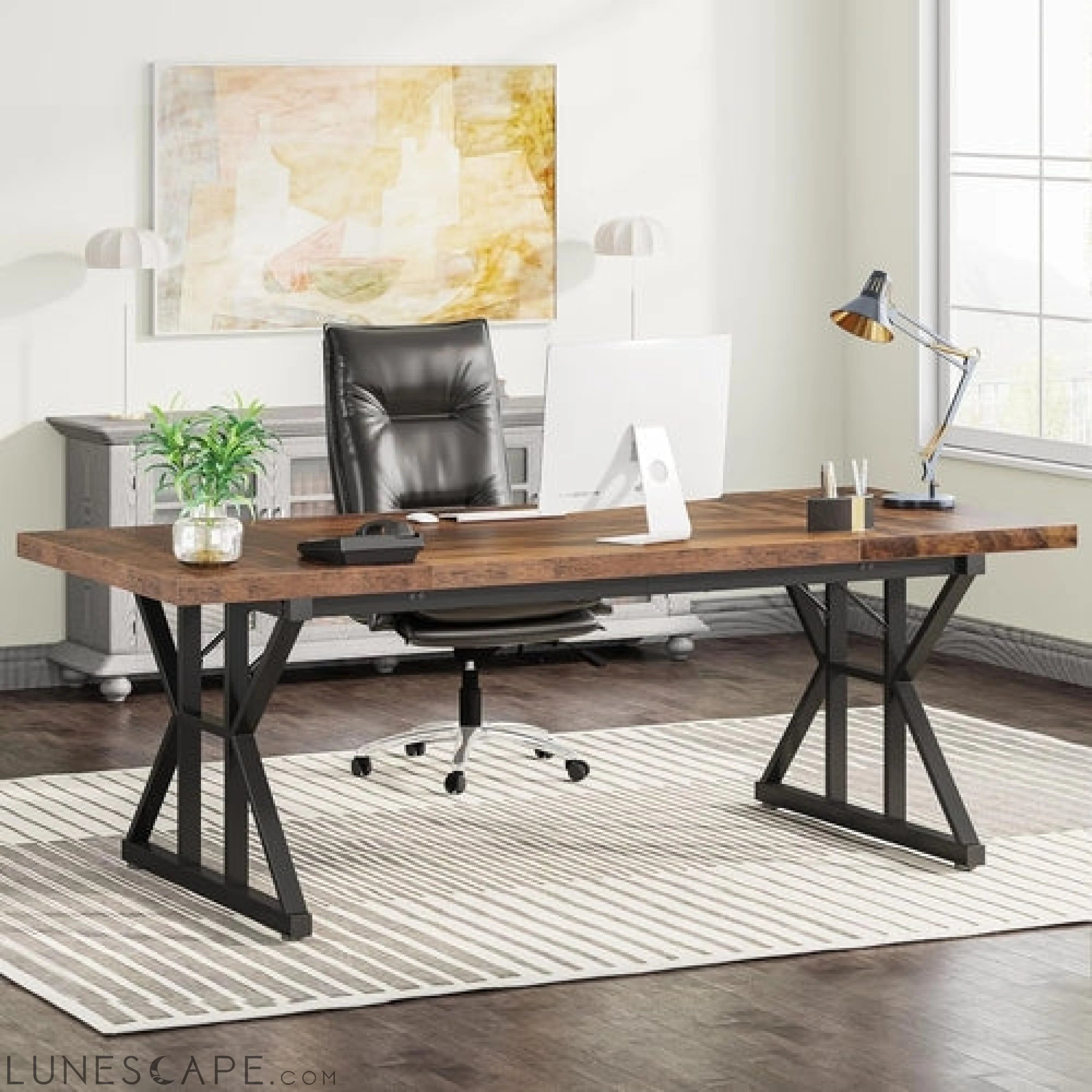 70.8-Inch Executive Desk, Large Computer Office Desk Workstation, LUNESCAPE