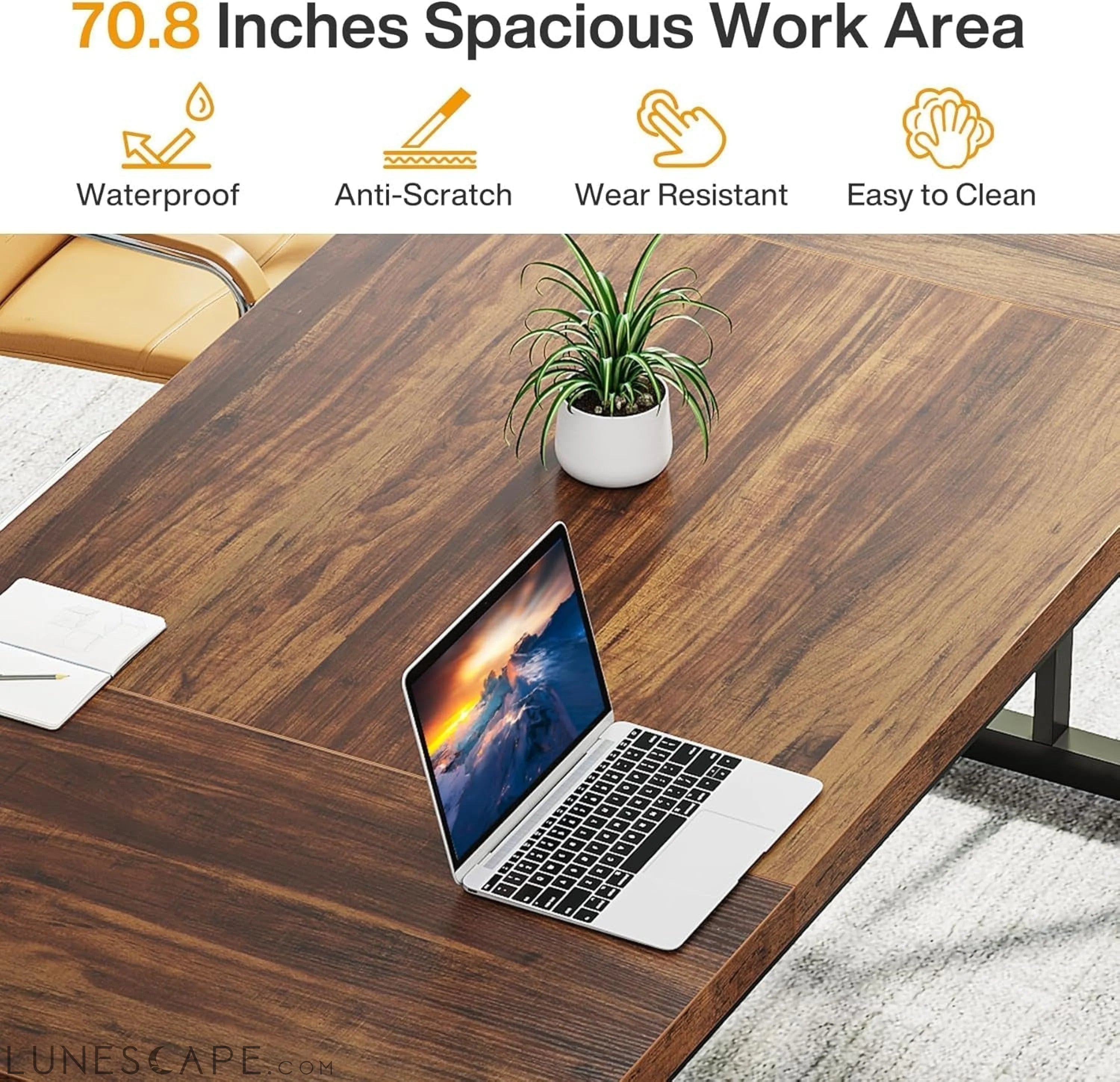 70.8-Inch Executive Desk, Large Computer Office Desk Workstation, LUNESCAPE