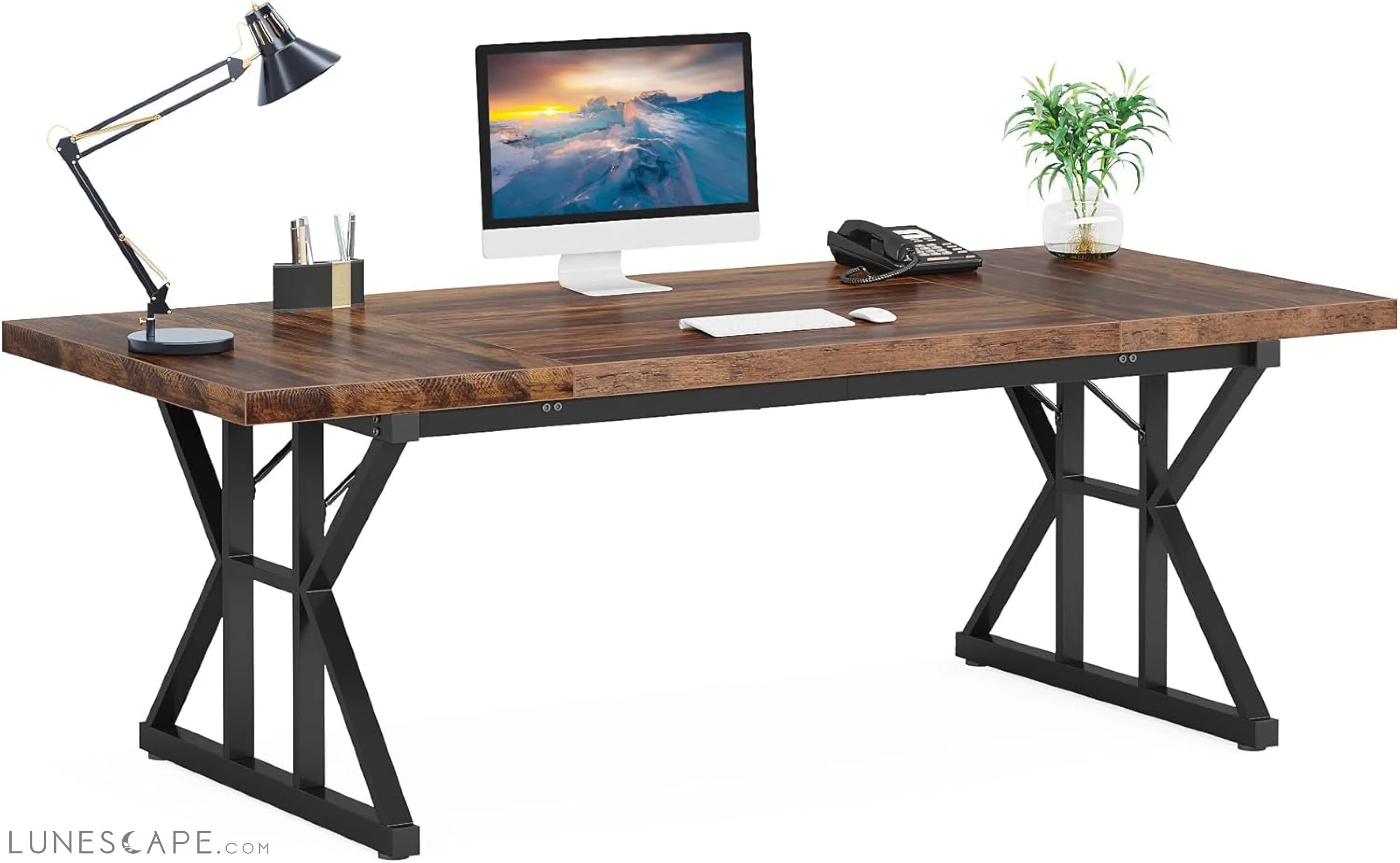 70.8-Inch Executive Desk, Large Computer Office Desk Workstation, LUNESCAPE