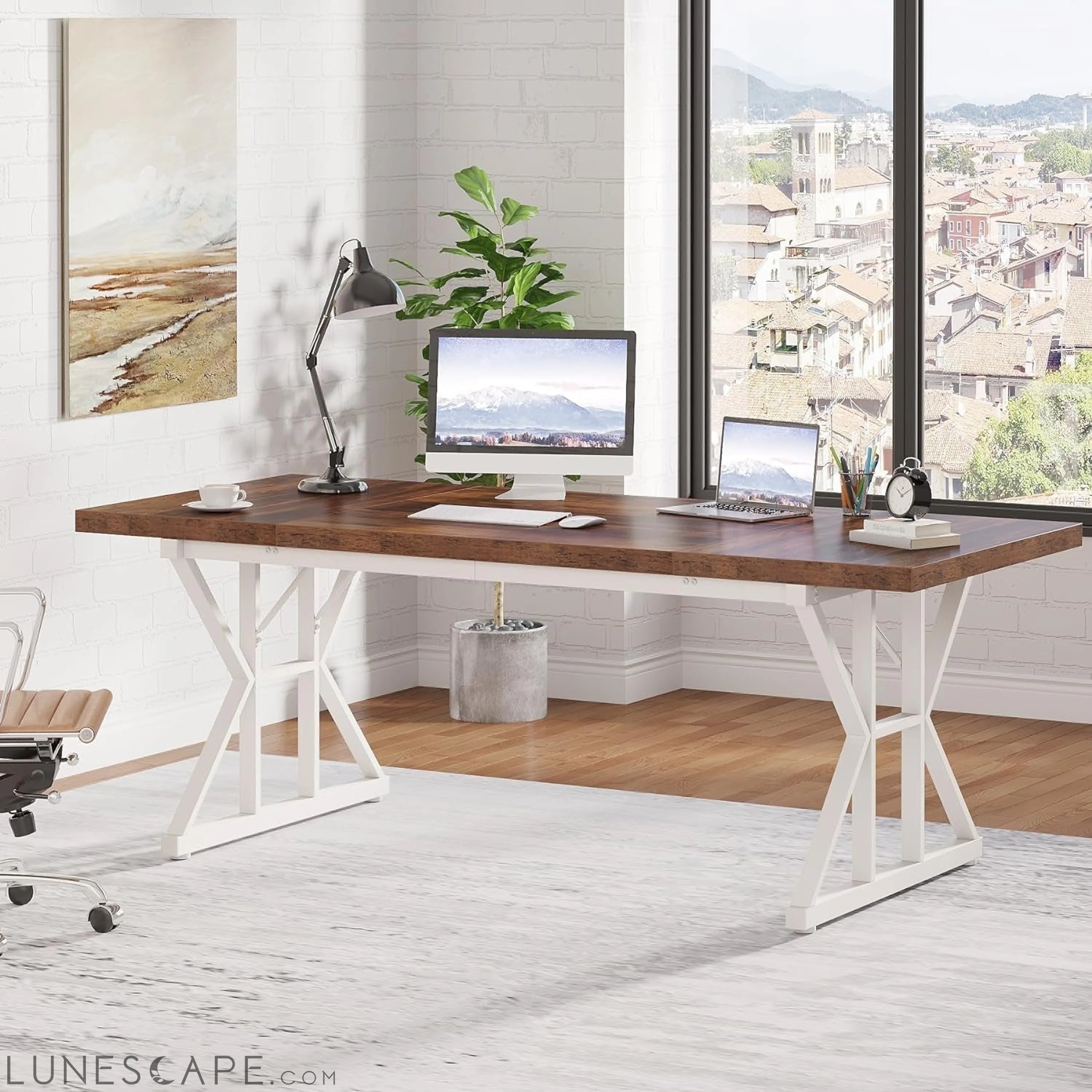 70.8-Inch Executive Desk, Large Computer Office Desk Workstation, LUNESCAPE