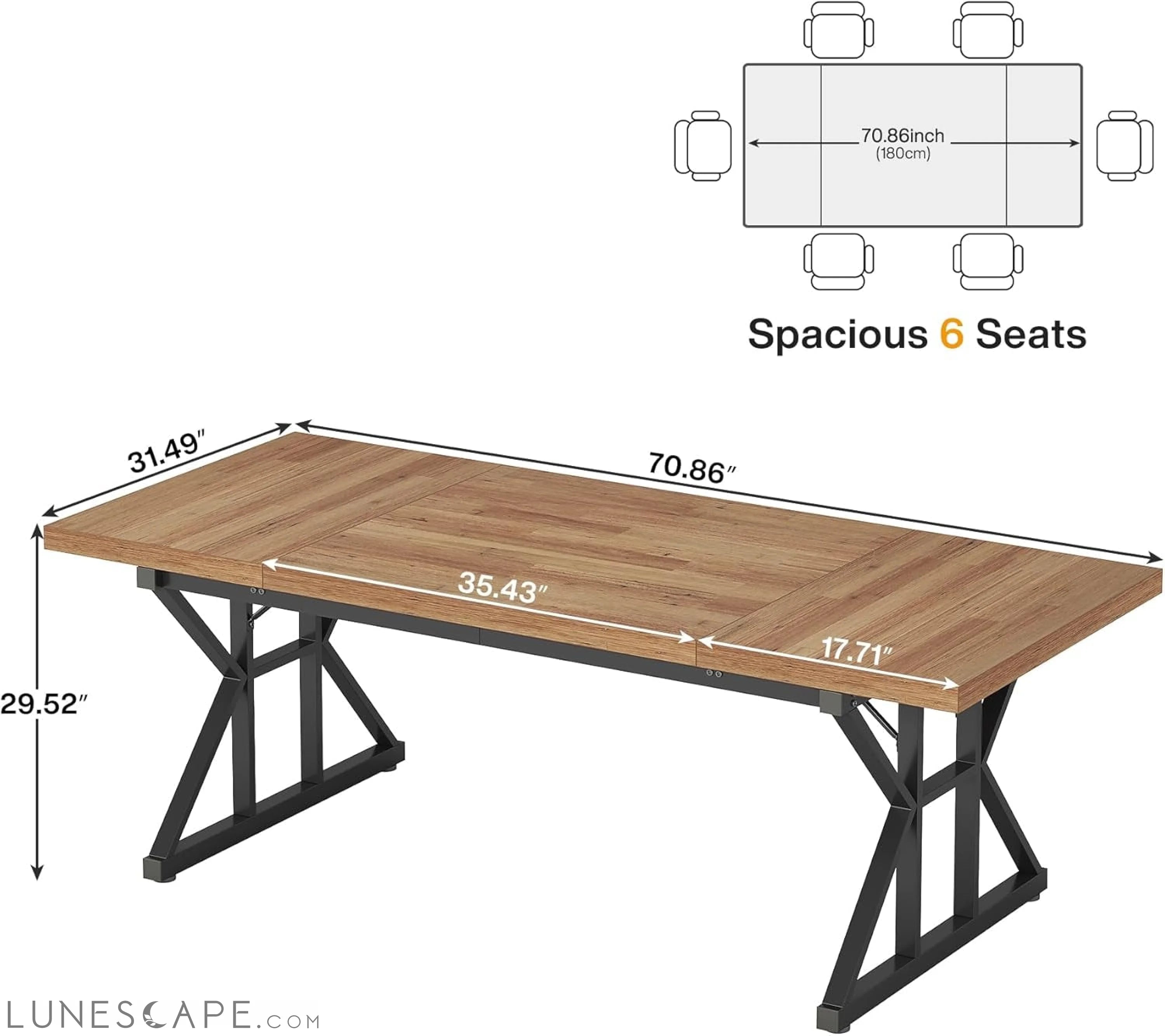 70.8-Inch Executive Desk, Large Computer Office Desk Workstation, LUNESCAPE