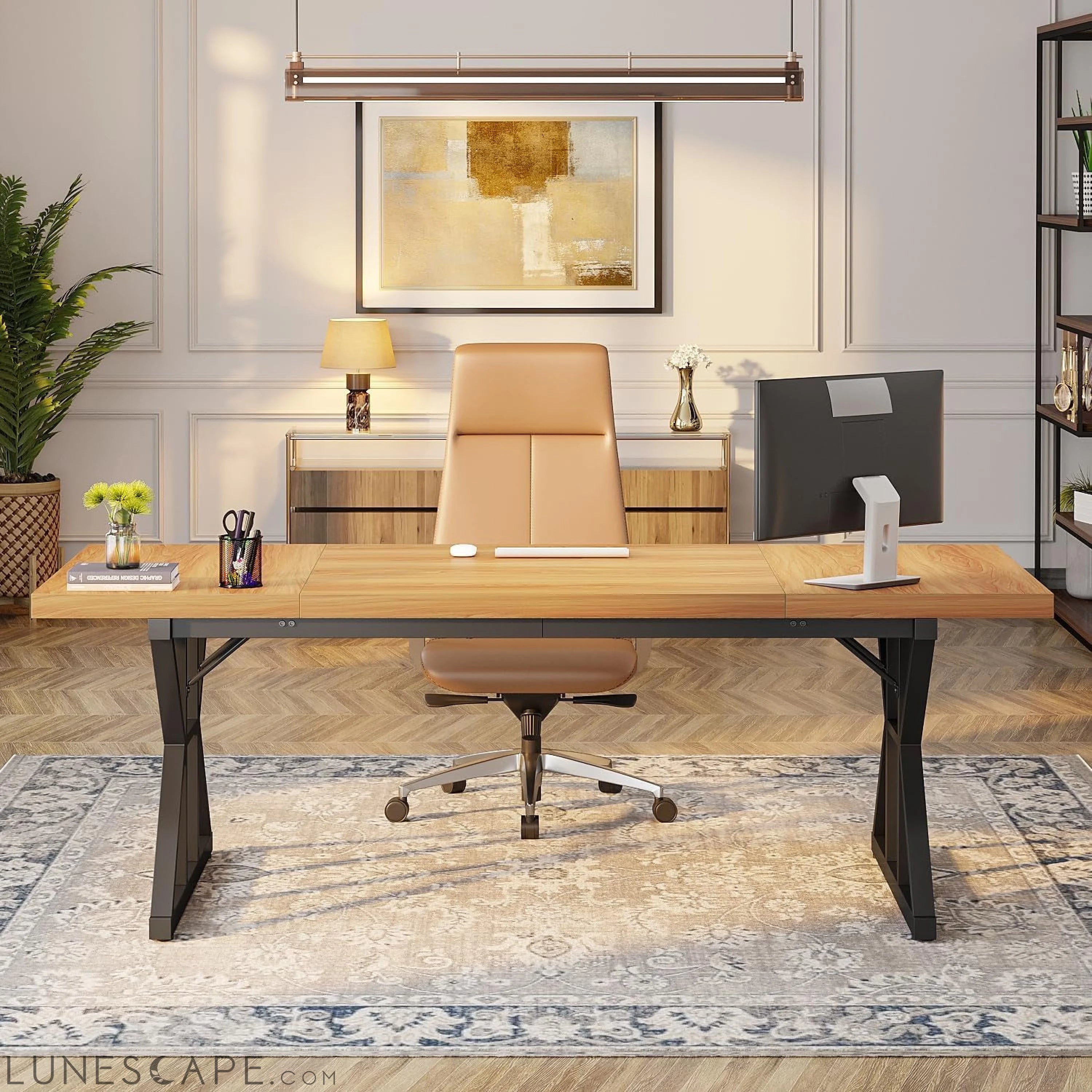 70.8-Inch Executive Desk, Large Computer Office Desk Workstation, LUNESCAPE
