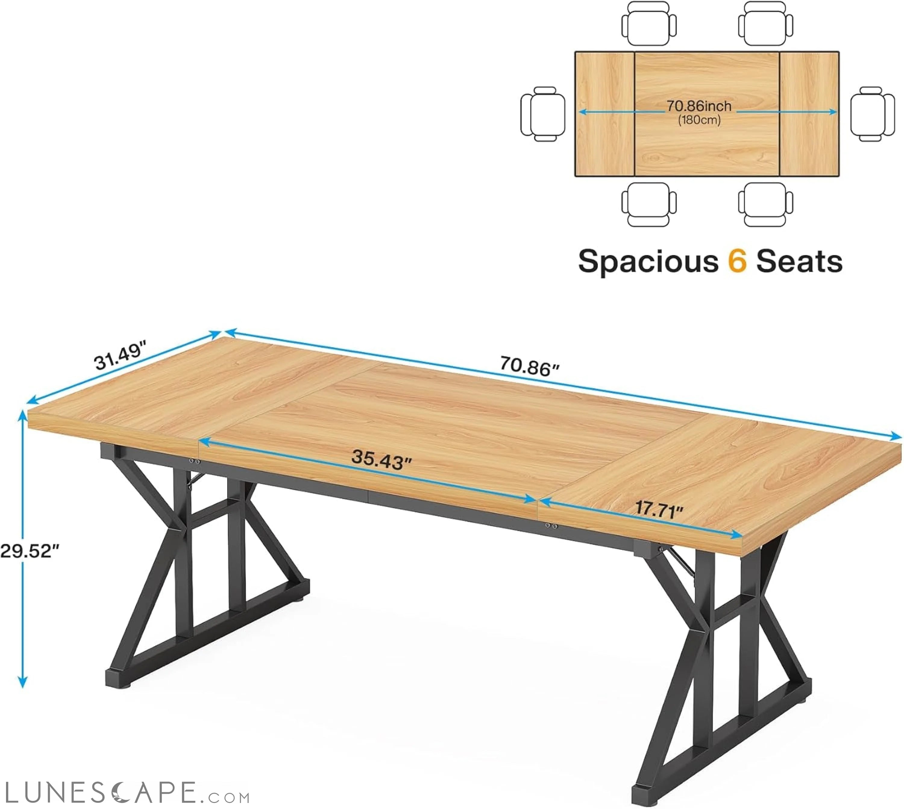 70.8-Inch Executive Desk, Large Computer Office Desk Workstation, LUNESCAPE