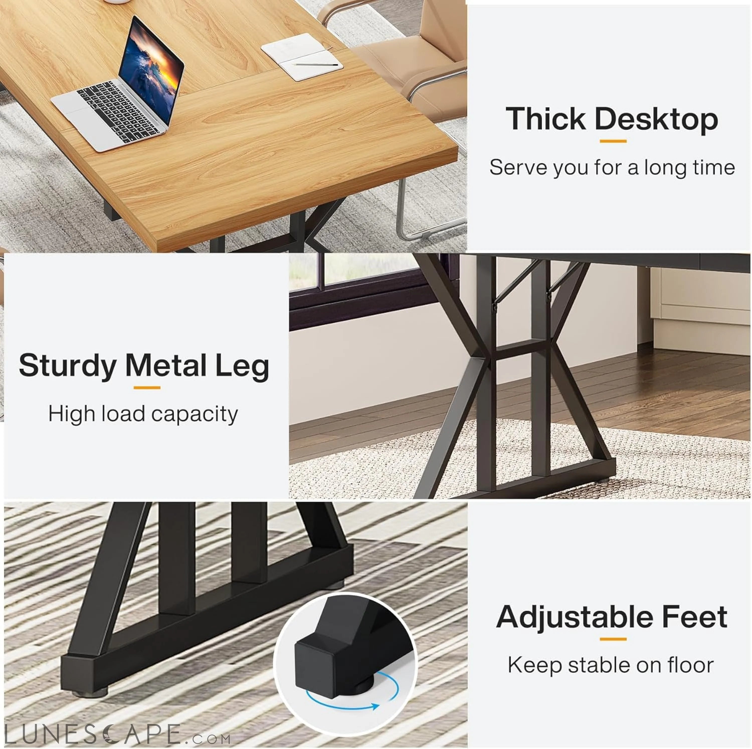 70.8-Inch Executive Desk, Large Computer Office Desk Workstation, LUNESCAPE