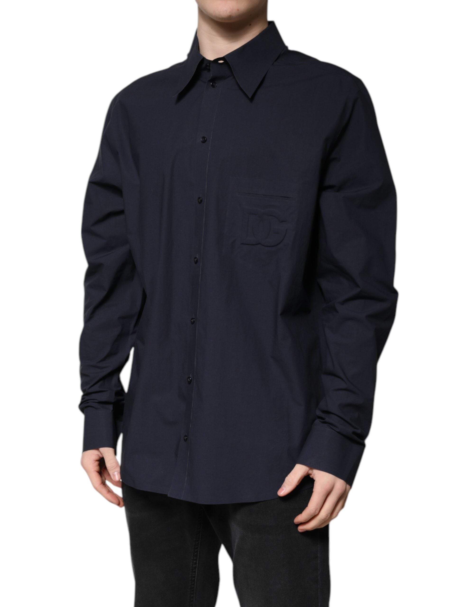 Dolce & Gabbana Dark Blue Cotton Long Sleeve Shirt LUNESCAPE