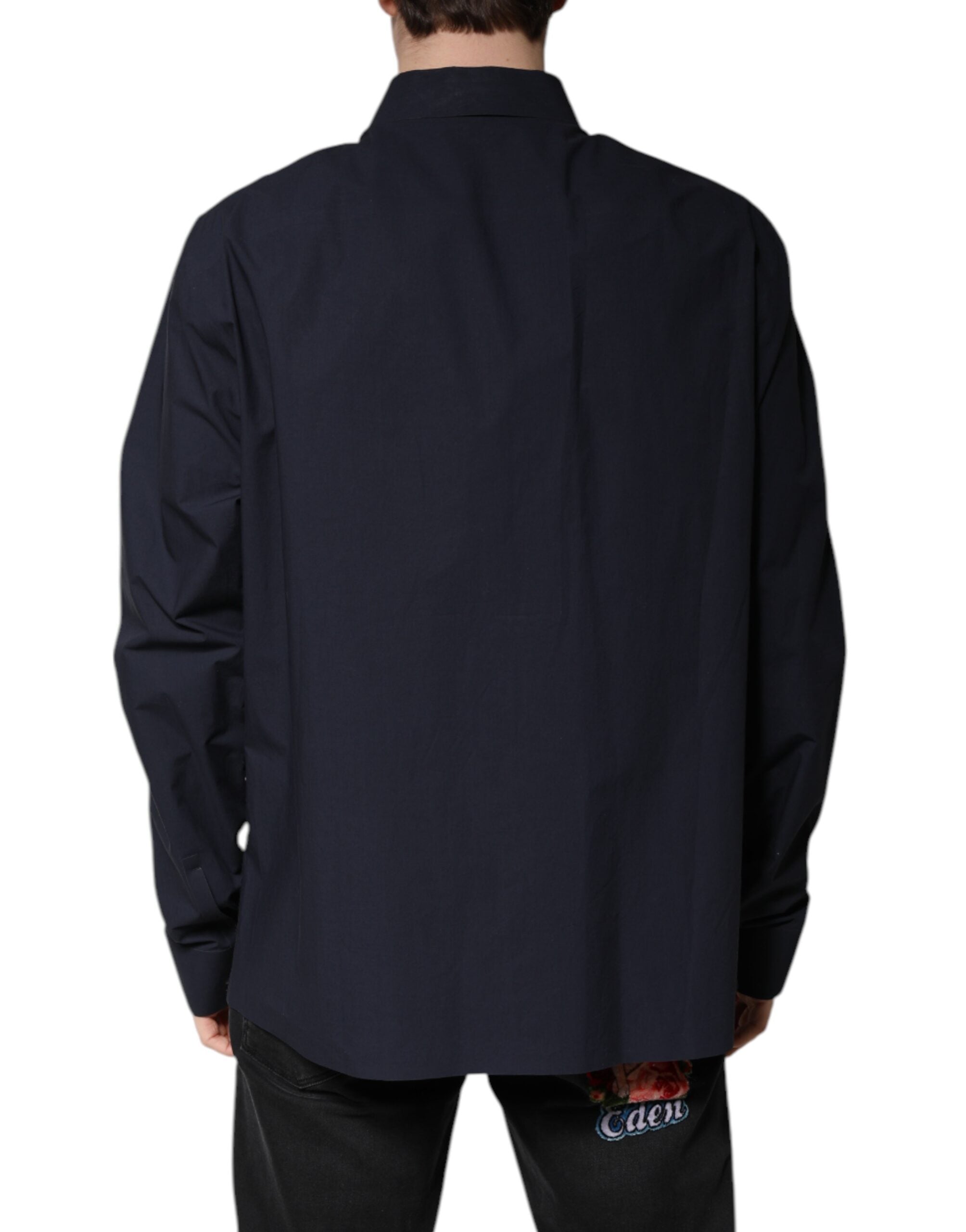Dolce & Gabbana Dark Blue Cotton Long Sleeve Shirt LUNESCAPE