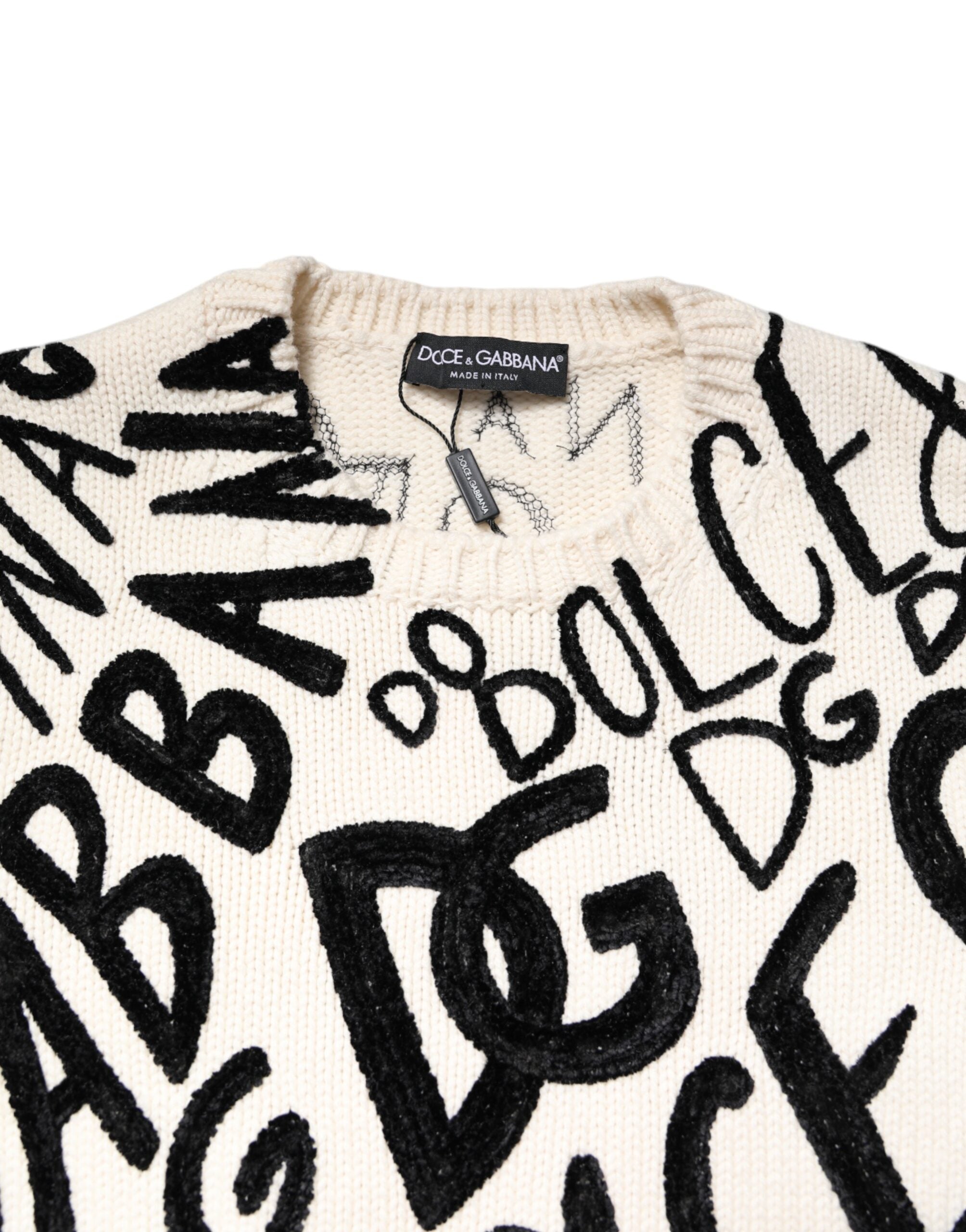 Dolce & Gabbana White Black Logo Print Women Pullover Sweater