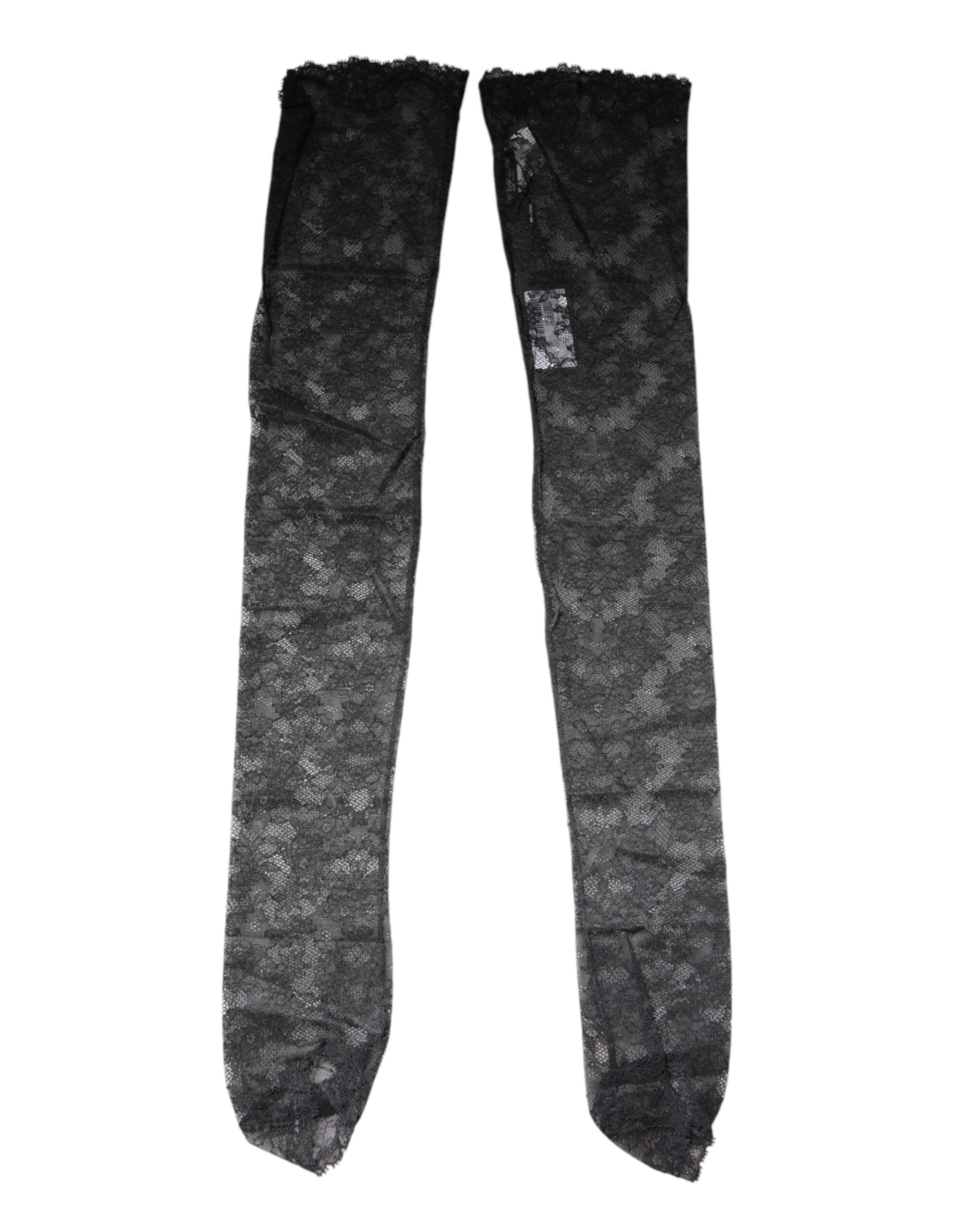 Dolce & Gabbana Black Floral Lace Cotton Stretch Stockings LUNESCAPE