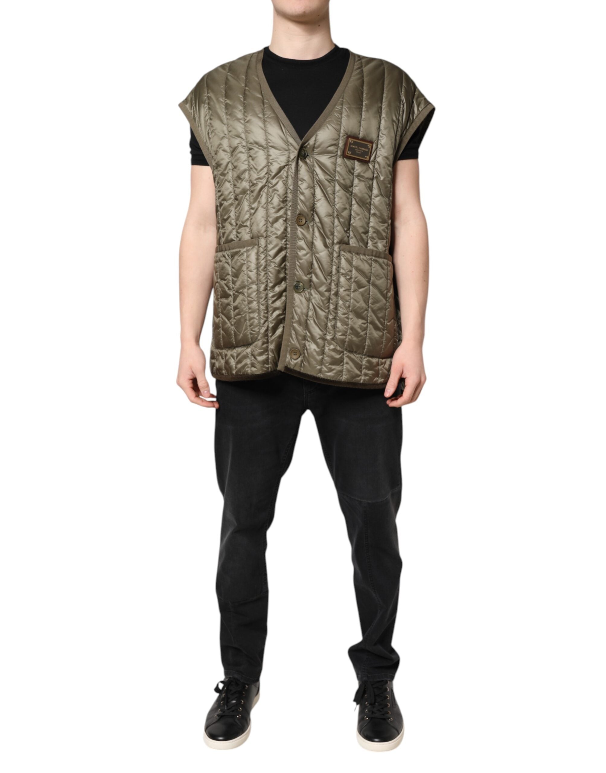 Dolce & Gabbana Brown Logo Plaque Quilted Vest LUNESCAPE