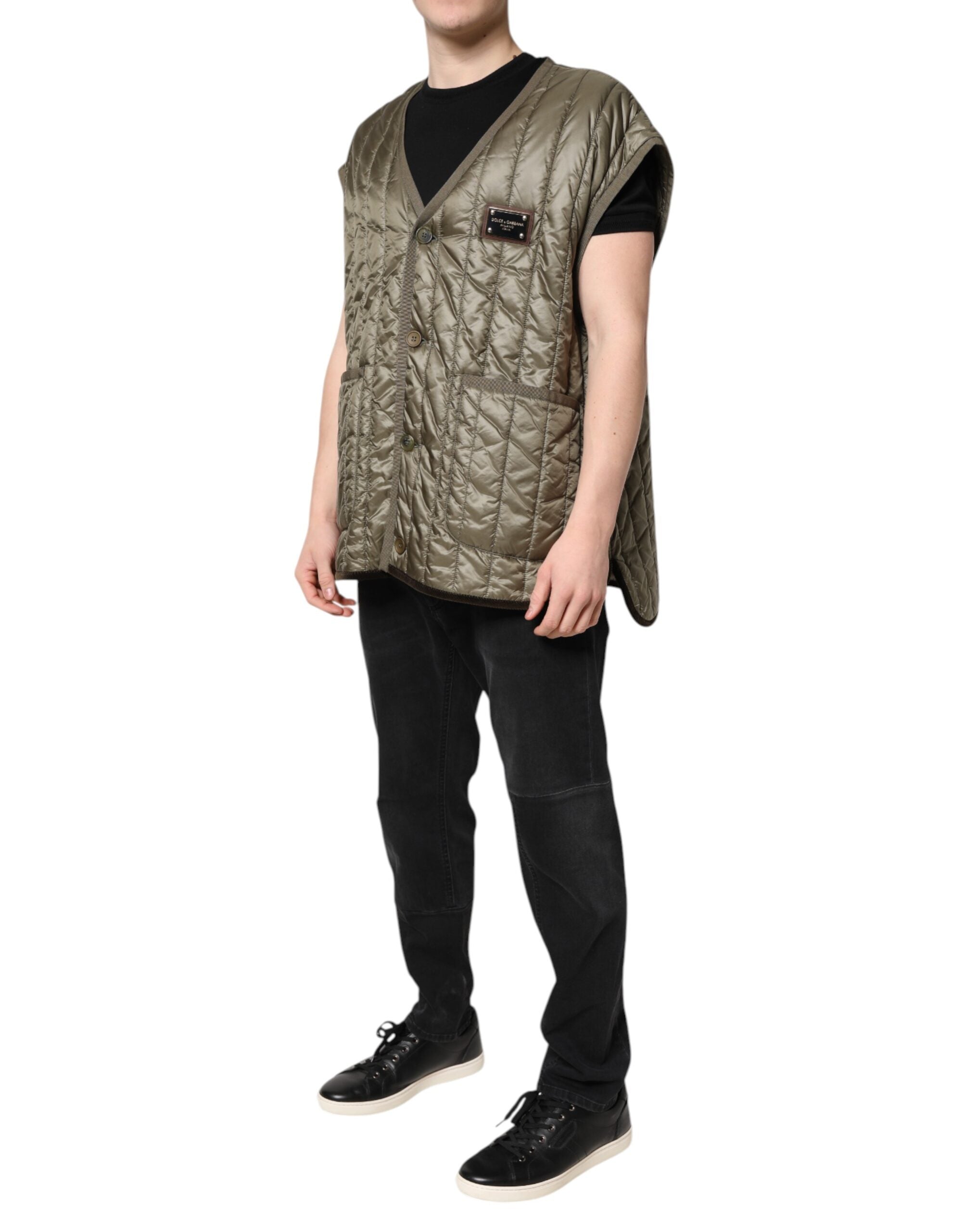 Dolce & Gabbana Brown Logo Plaque Quilted Vest LUNESCAPE