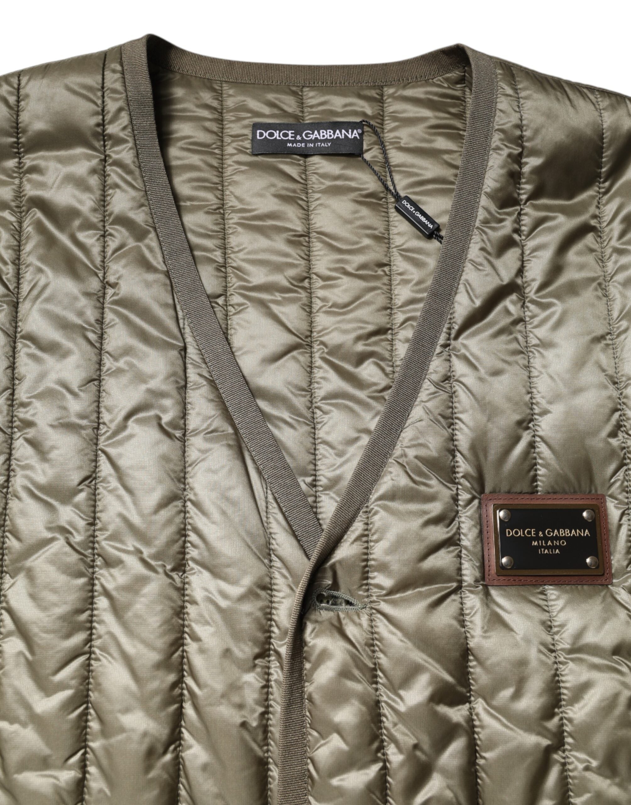 Dolce & Gabbana Brown Logo Plaque Quilted Vest LUNESCAPE