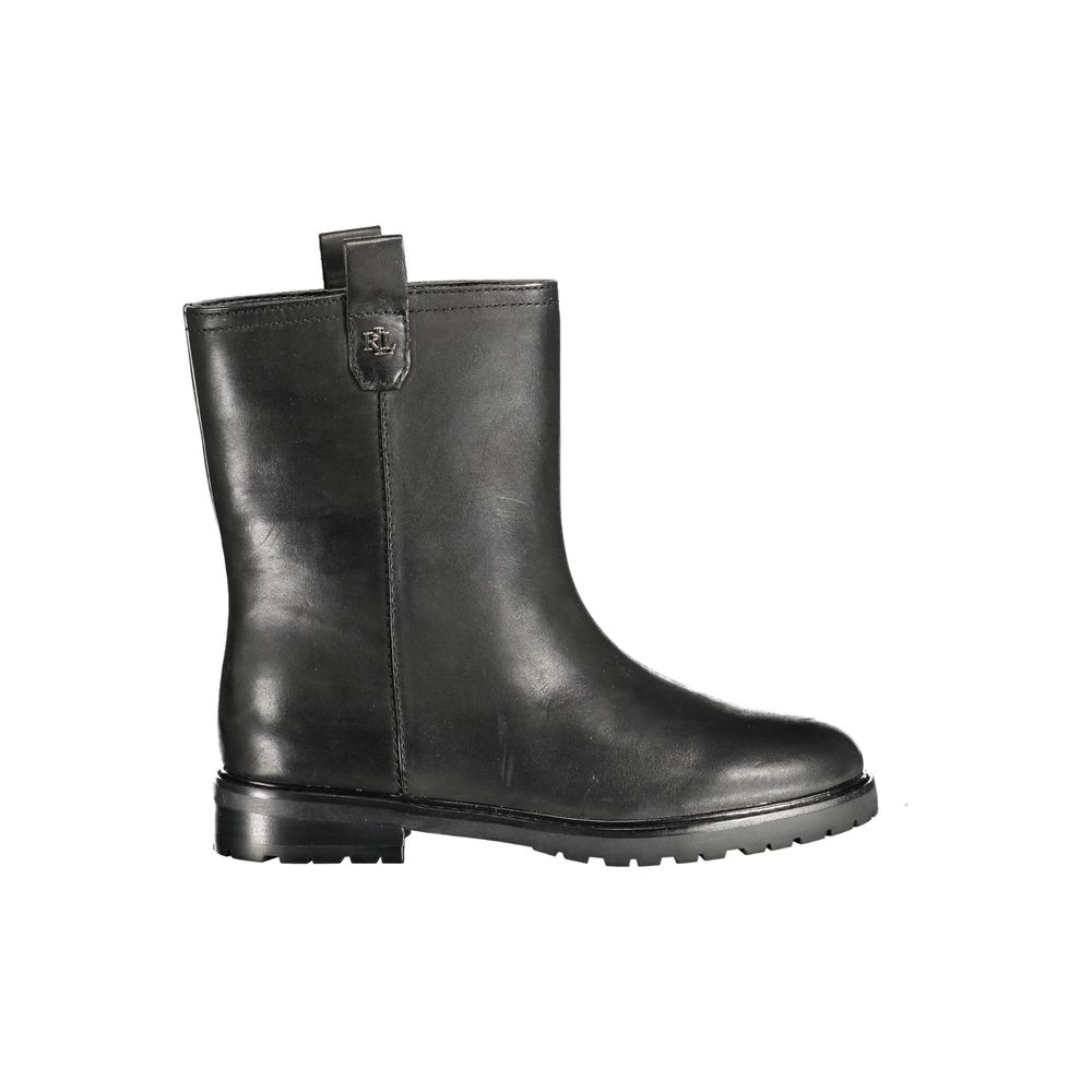 Ralph Lauren Black Leather Women Boot LUNESCAPE