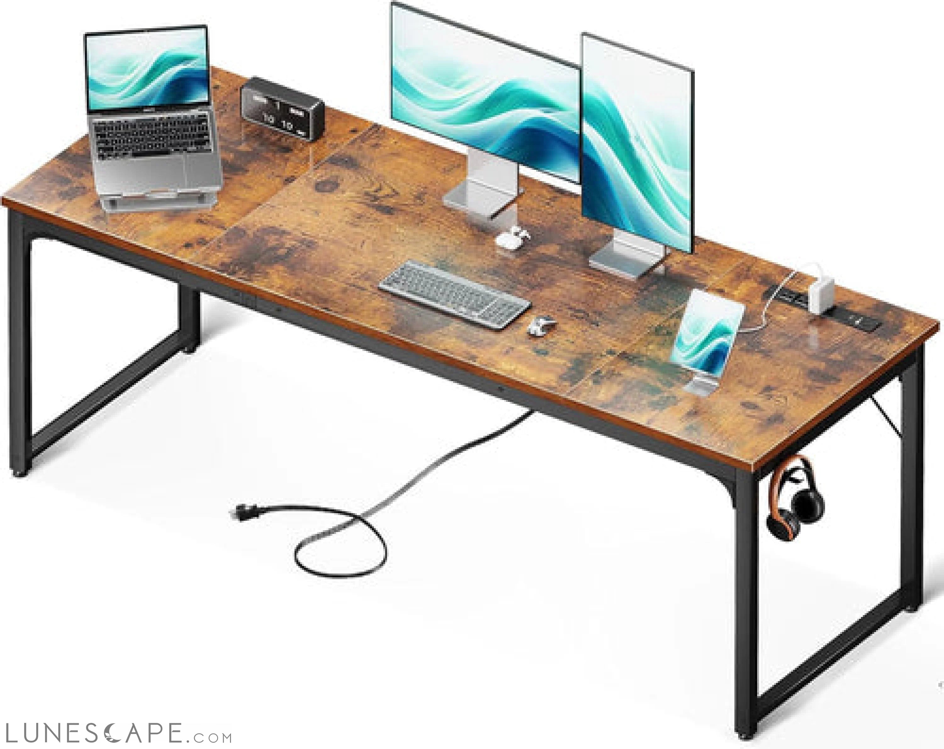71 Inch Computer Desk with USB Ports, Large Office Desk, Long Study LUNESCAPE