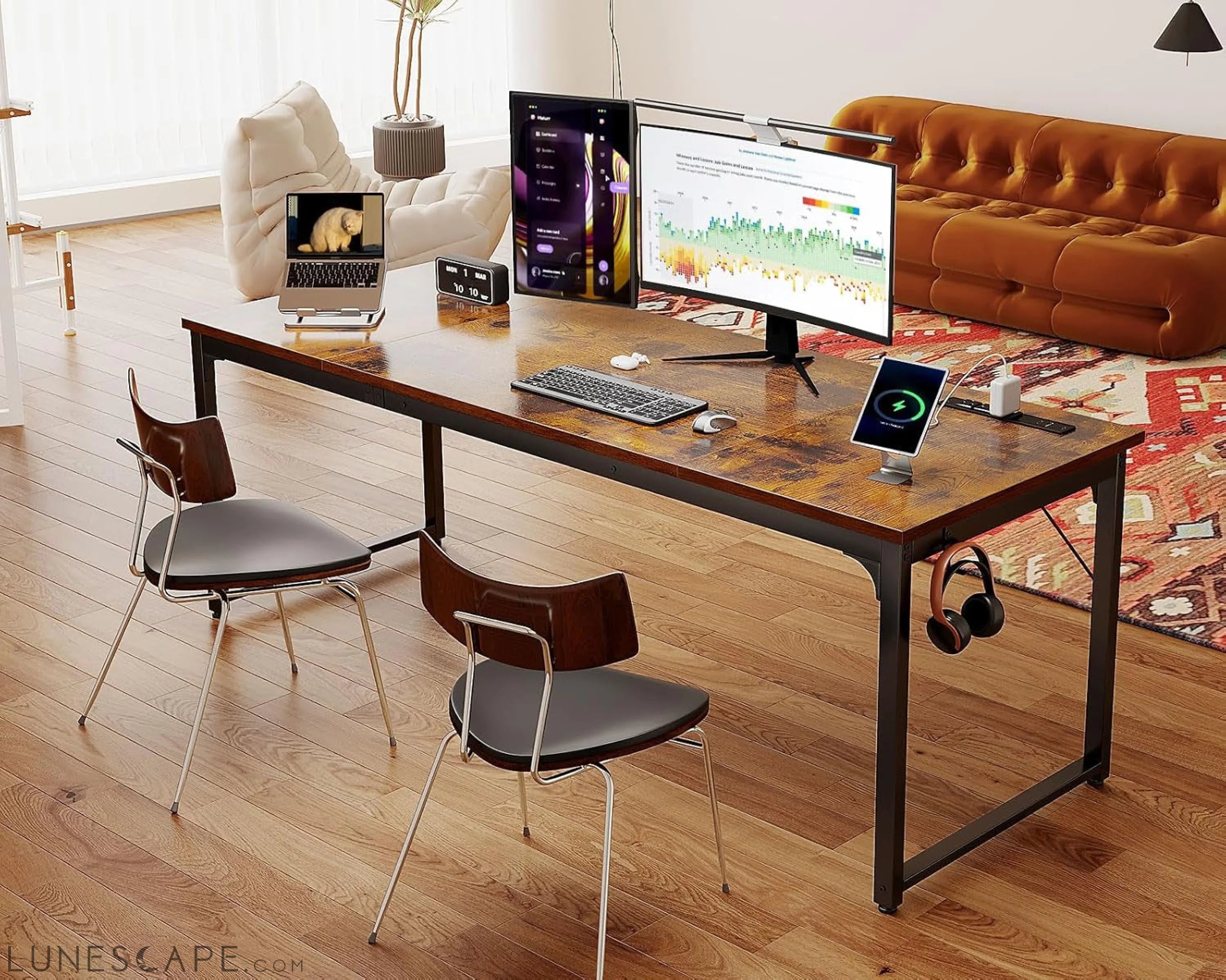 71 Inch Computer Desk with USB Ports, Large Office Desk, Long Study LUNESCAPE