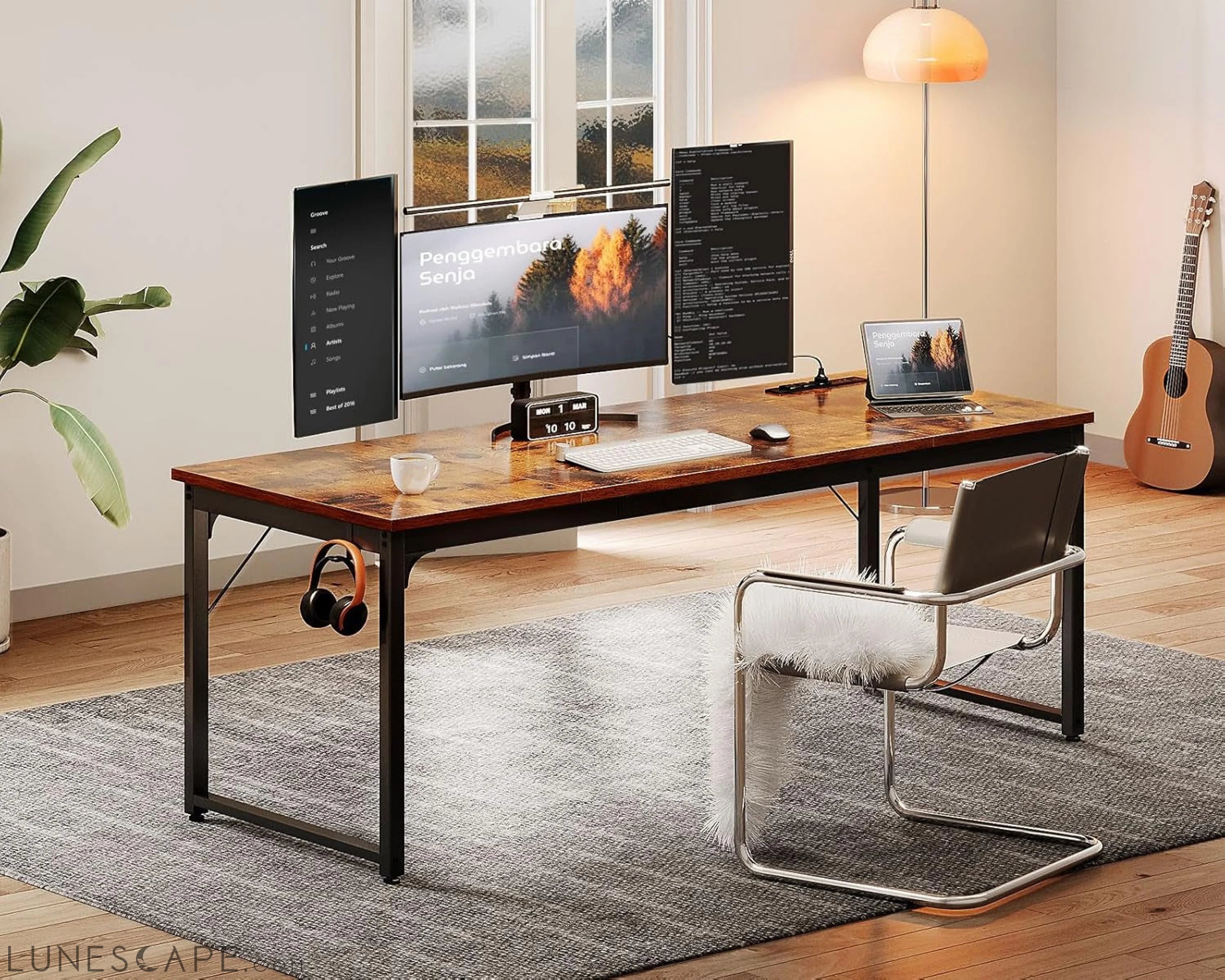 71 Inch Computer Desk with USB Ports, Large Office Desk, Long Study LUNESCAPE